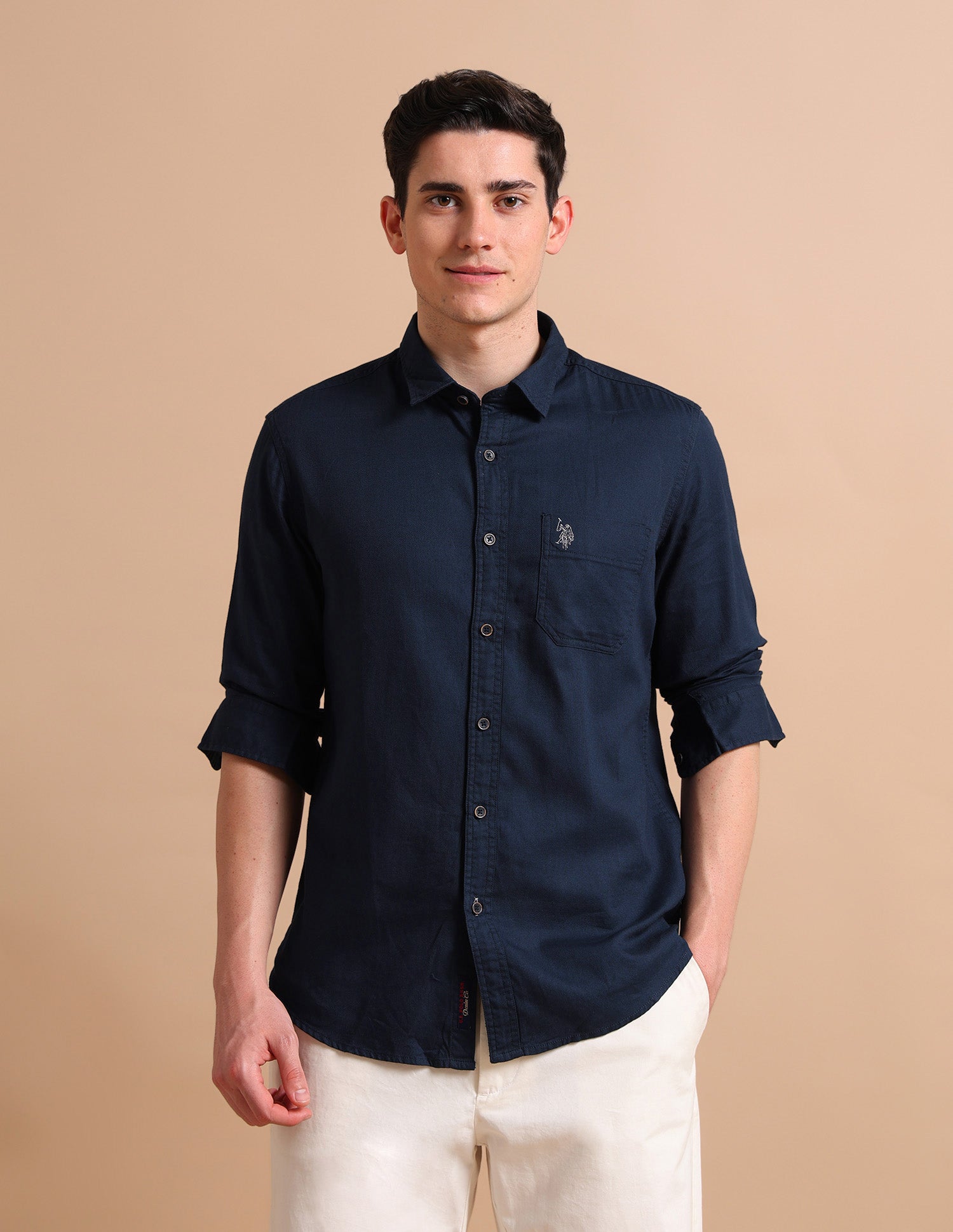 Spread Collar Dobby Formal Shirt Navy - U.S. POLO ASSN. | Large