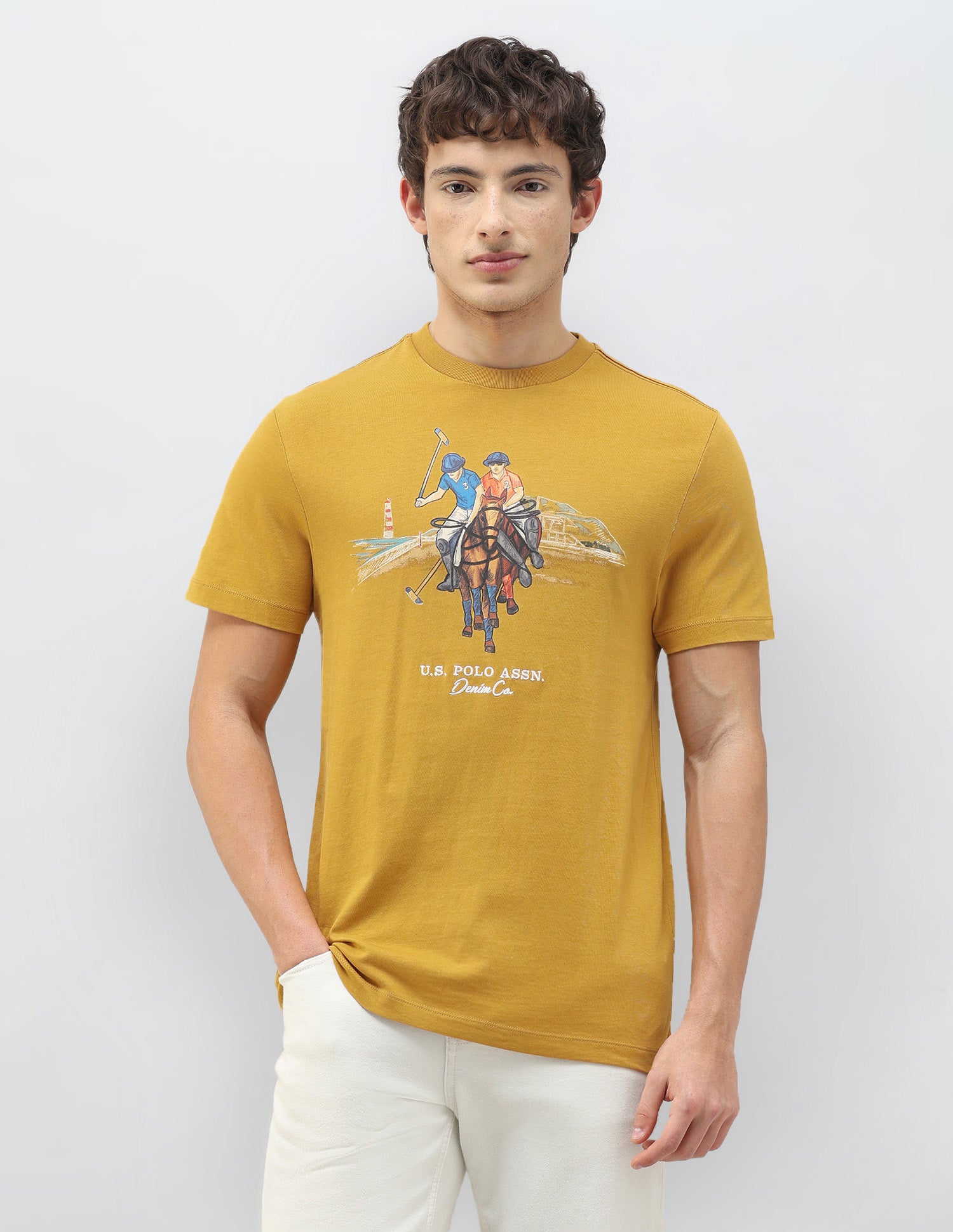 Motel On The Coast Graphic Brand Printed T-Shirt Mustard - U.S. Polo Assn. India | Large