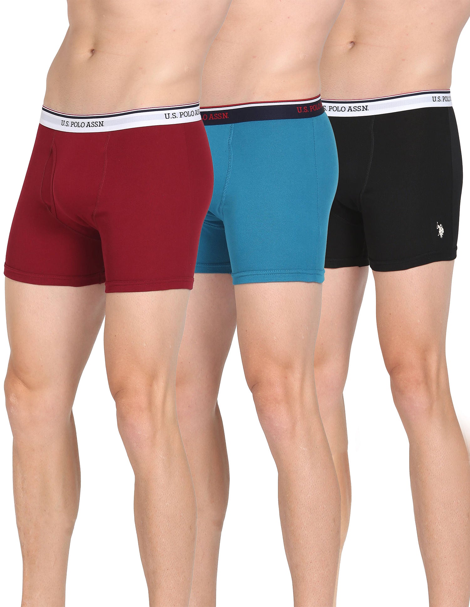 Mid Rise Solid 1667 Trunks - Pack Of 3 Wine, Black and Seaport - U.S. POLO ASSN. | Large