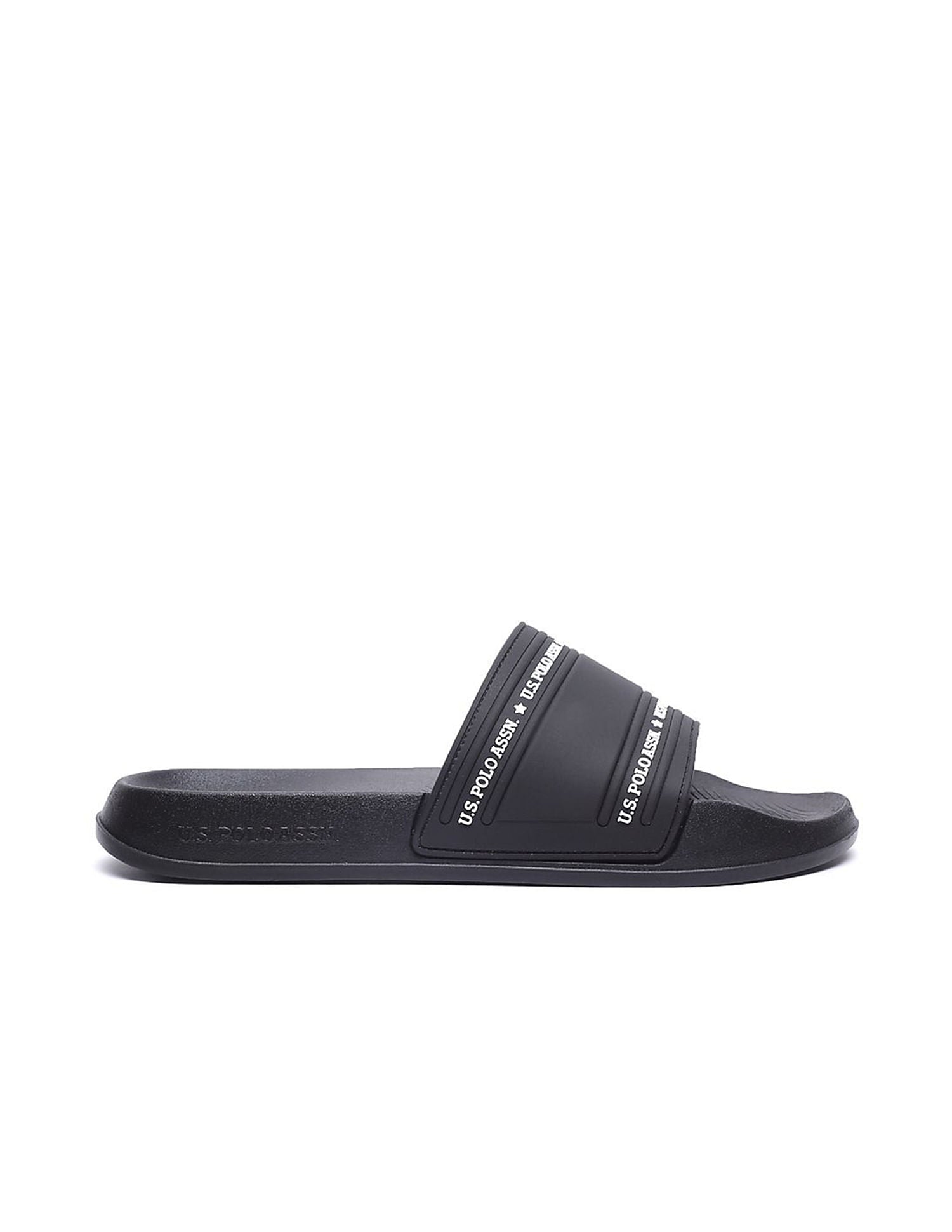 Men Brand Print Vamp Strap Wode 3.0 Slides Black - U.S. Polo Assn. India | Large