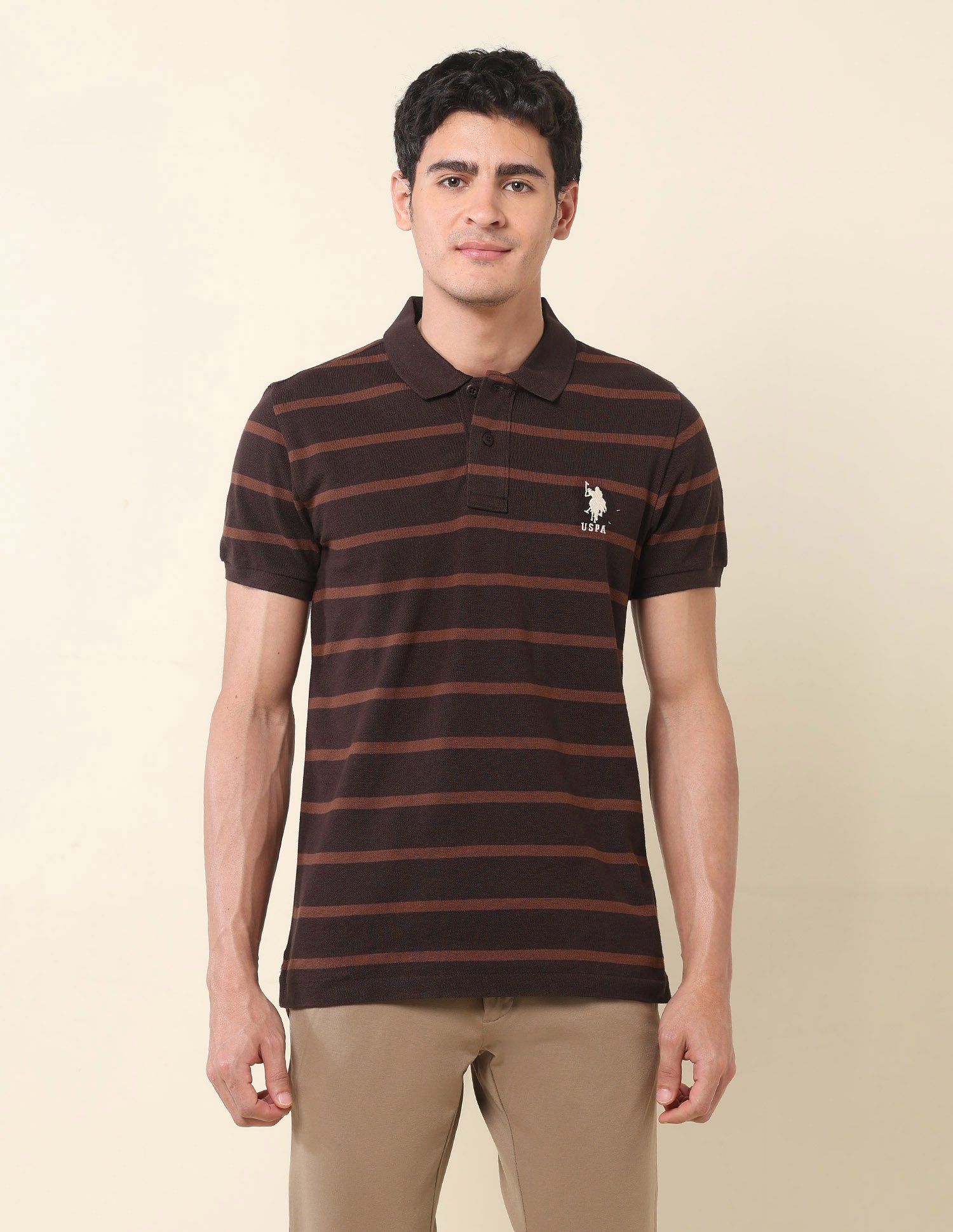 Horizontal Striped Classic Polo Shirt Dark Brown - U.S. POLO ASSN. | Large