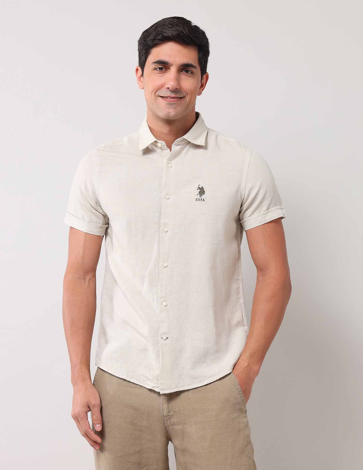 Solid Regular Shirt Light Beige - U.S. Polo Assn. India | Large