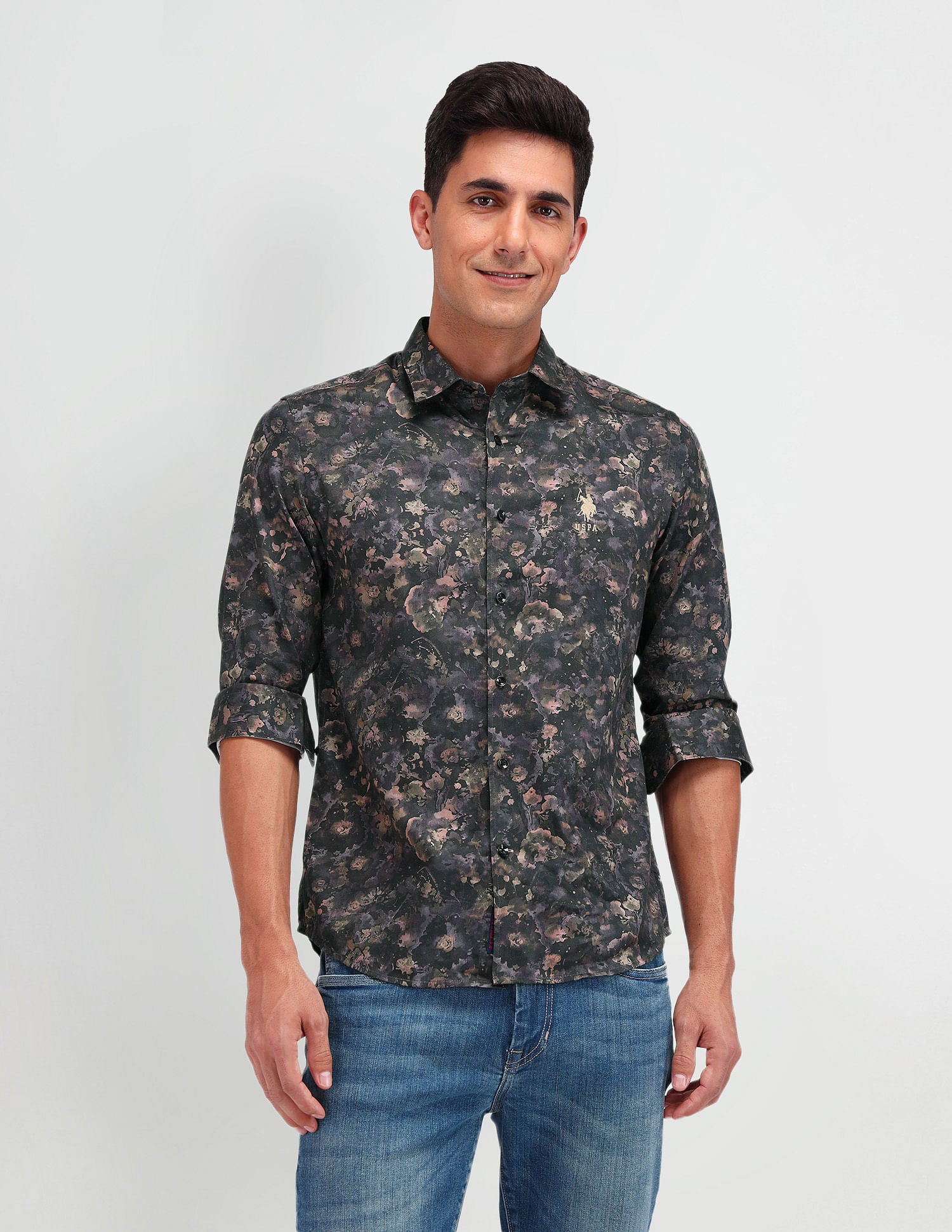 Slim Fit Satin Shirt Olive - U.S. Polo Assn. India | Large