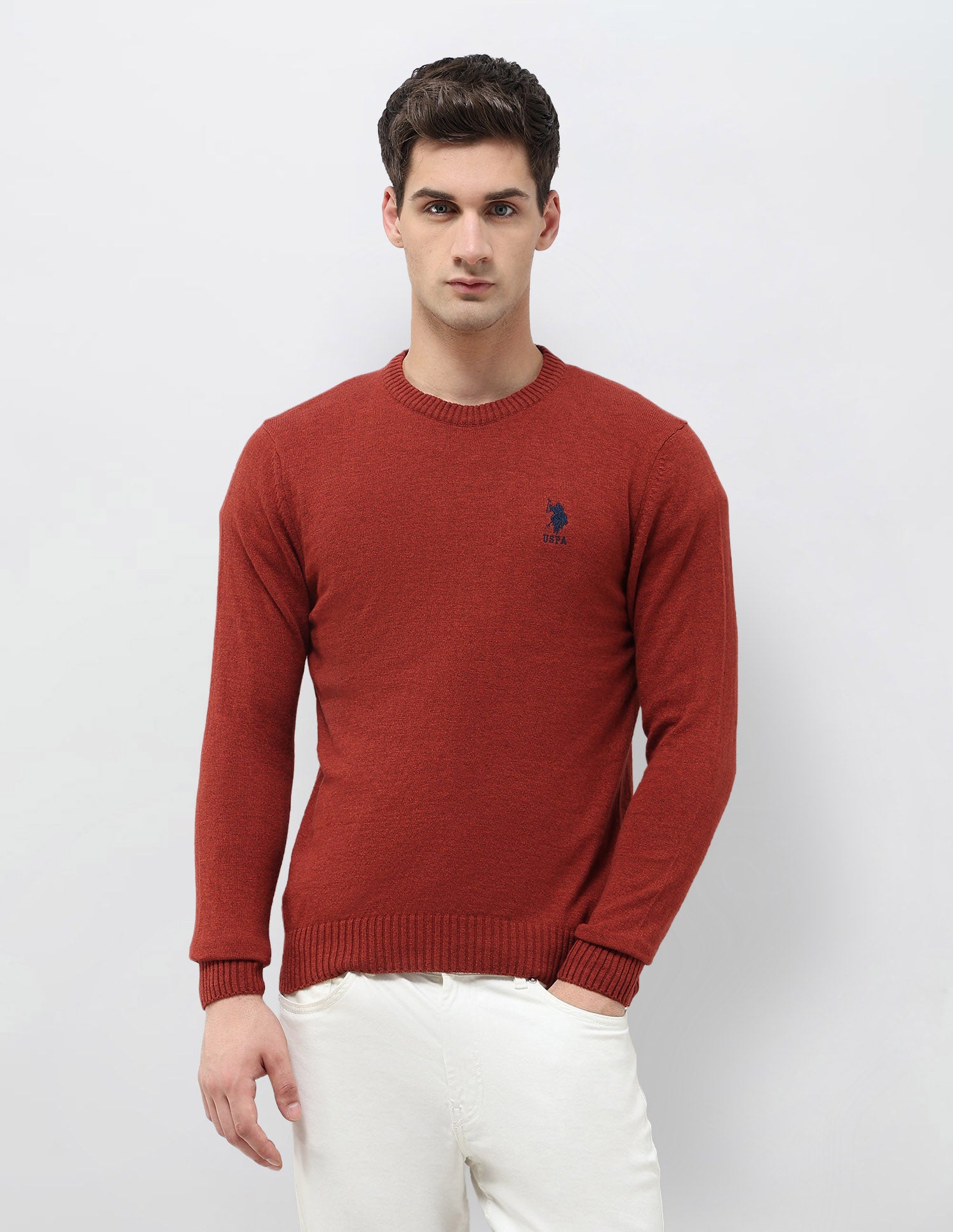 Heathered Regular Fit Sweater Rust - U.S. POLO ASSN. | Large