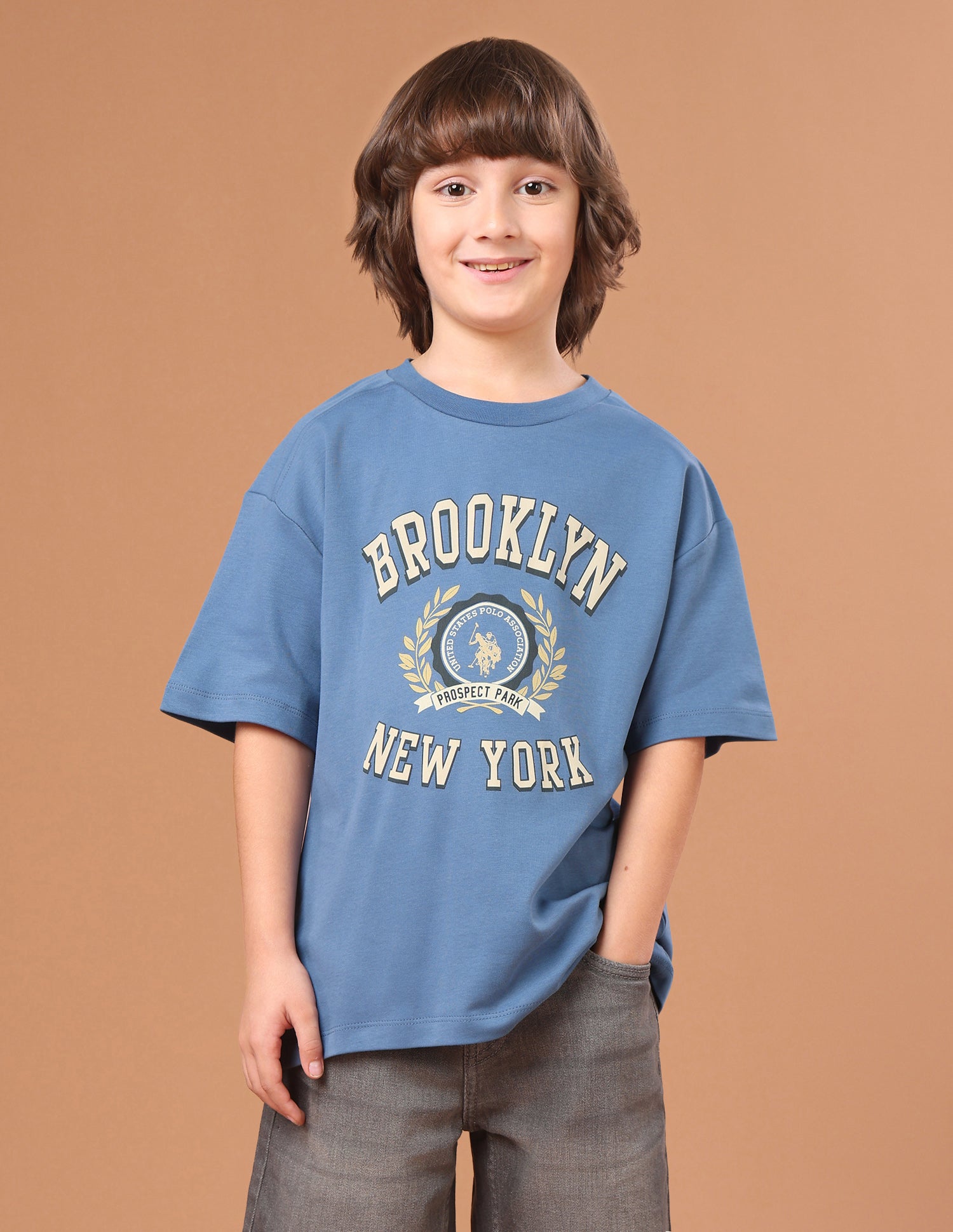 Typographic Brand Printed Oversized Fit T-Shirt Blue - U.S. Polo Assn. India | Large