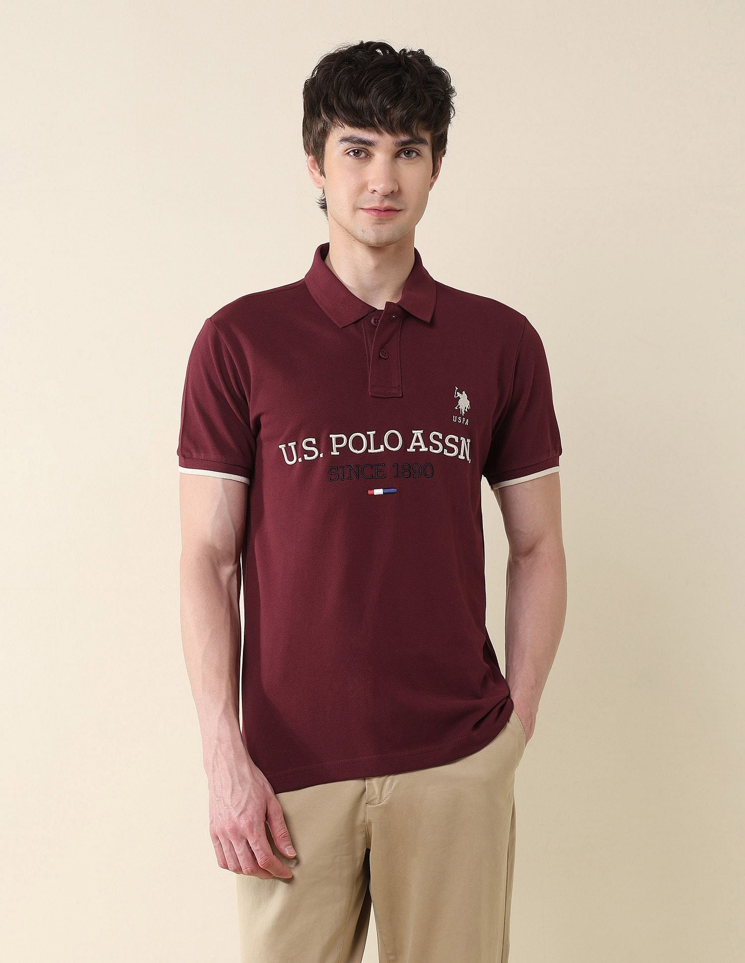 Slim Fit Brand Embroidered Polo Shirt Wine - U.S. Polo Assn. India | Large
