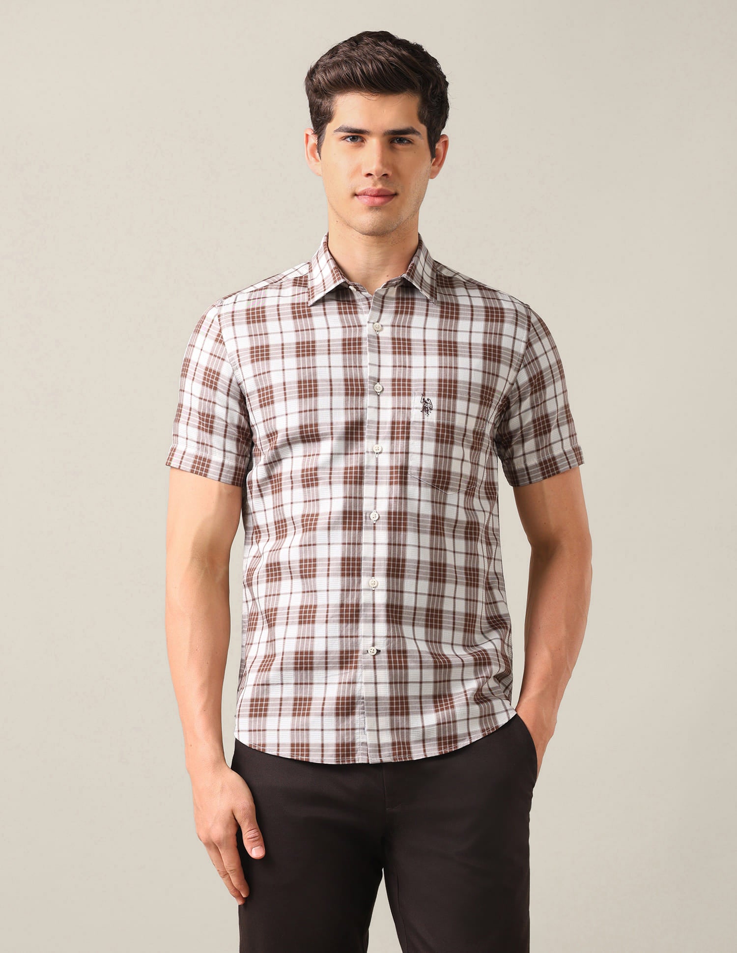 Tailored Fit Twill Shirt Brown - U.S. Polo Assn. India | Large