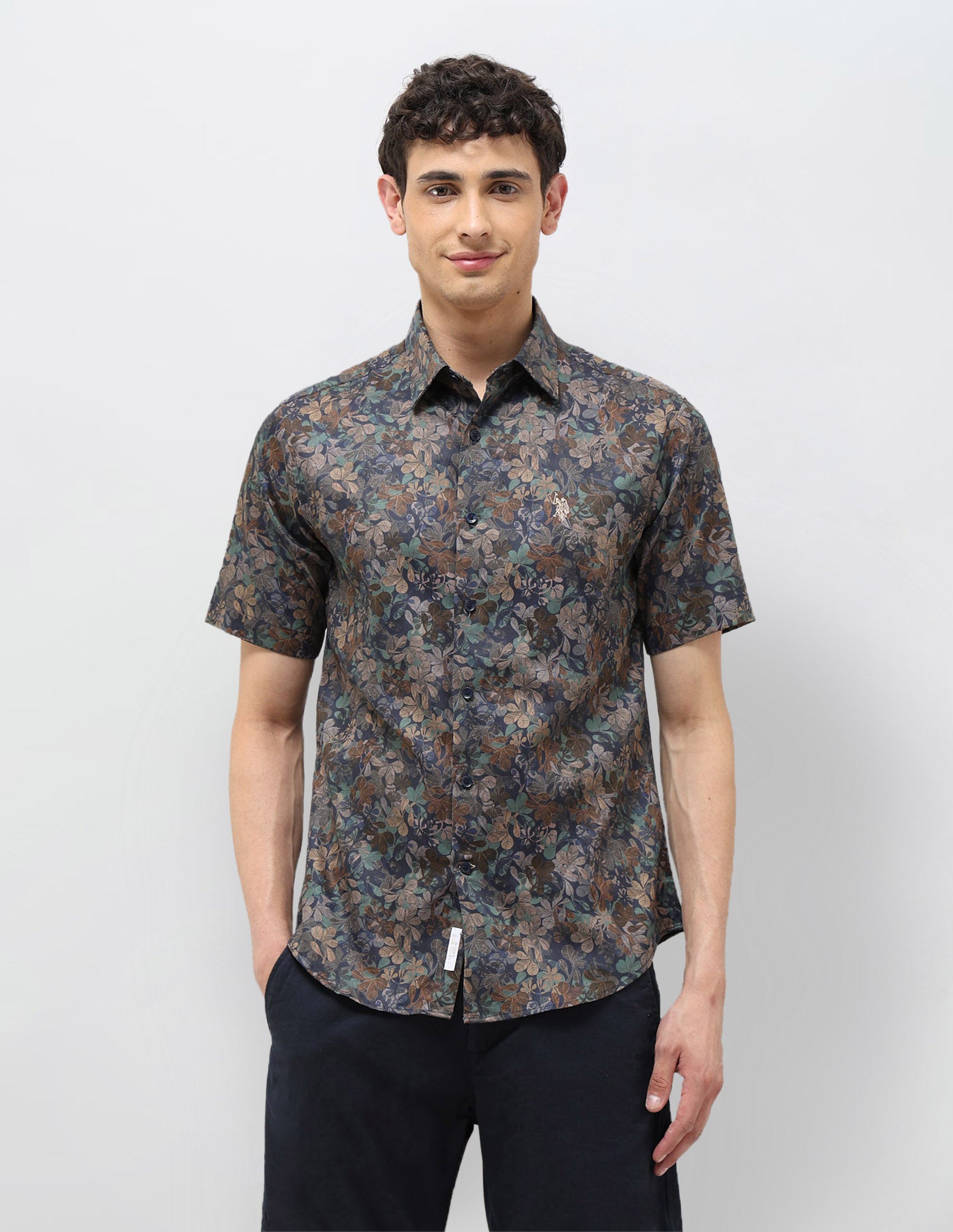 Floral Printed Tailored Fit Shirt Navy - U.S. POLO ASSN. | Large