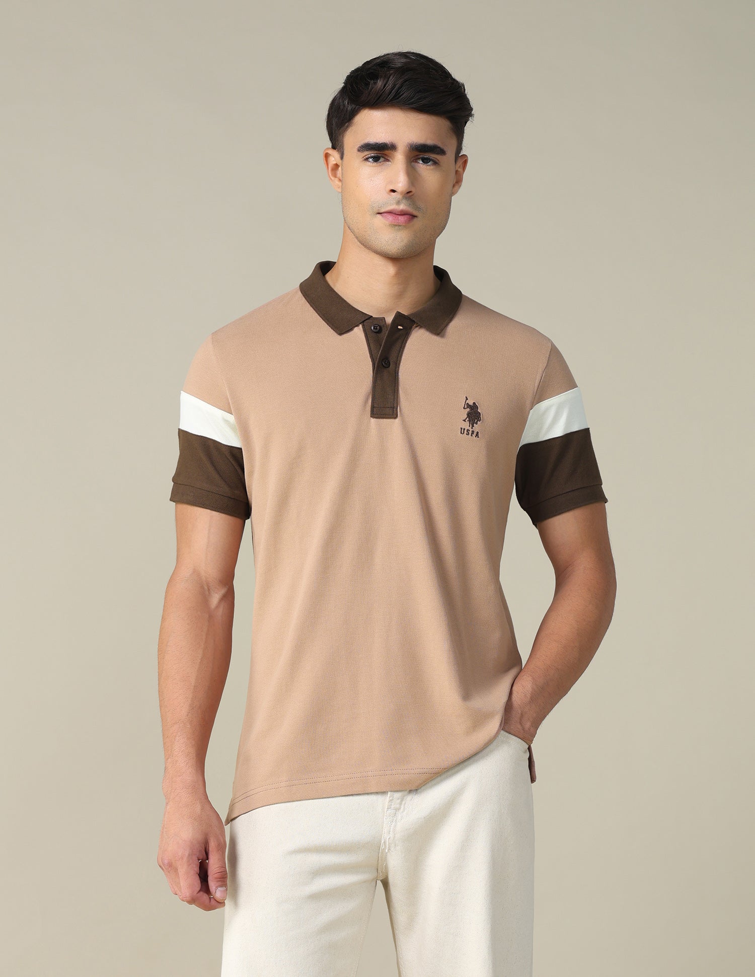 Colourblocked Regular Fit Polo Shirt Beige - U.S. POLO ASSN. | Large