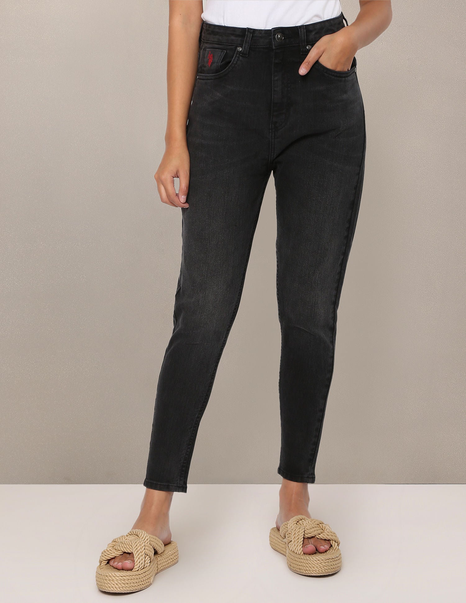 Black Slim Mom Fit Stone Wash Jeans Black - U.S. POLO ASSN. | Large