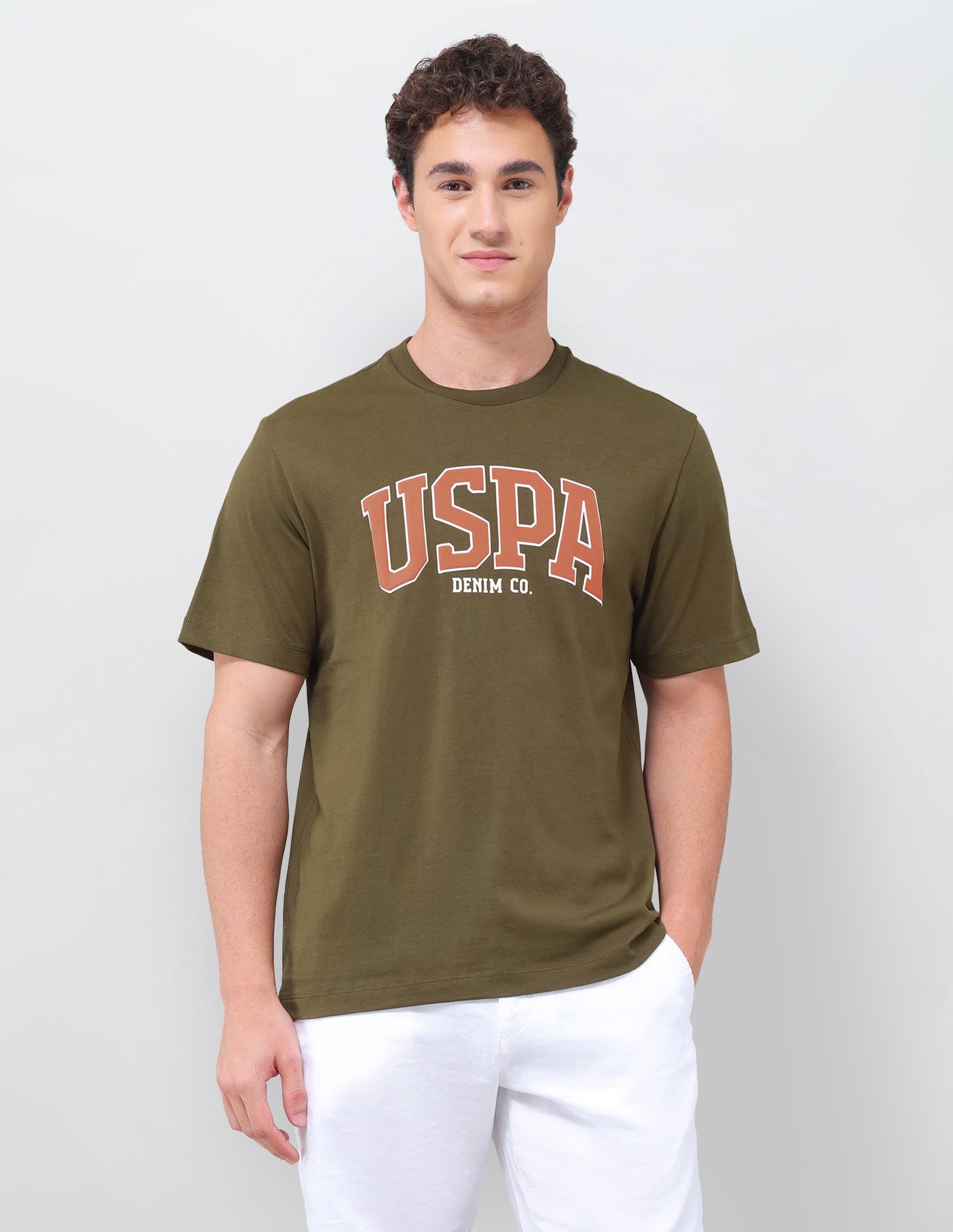 Brand Printed Relaxed Fit T-Shirt Olive - U.S. Polo Assn. India | Large