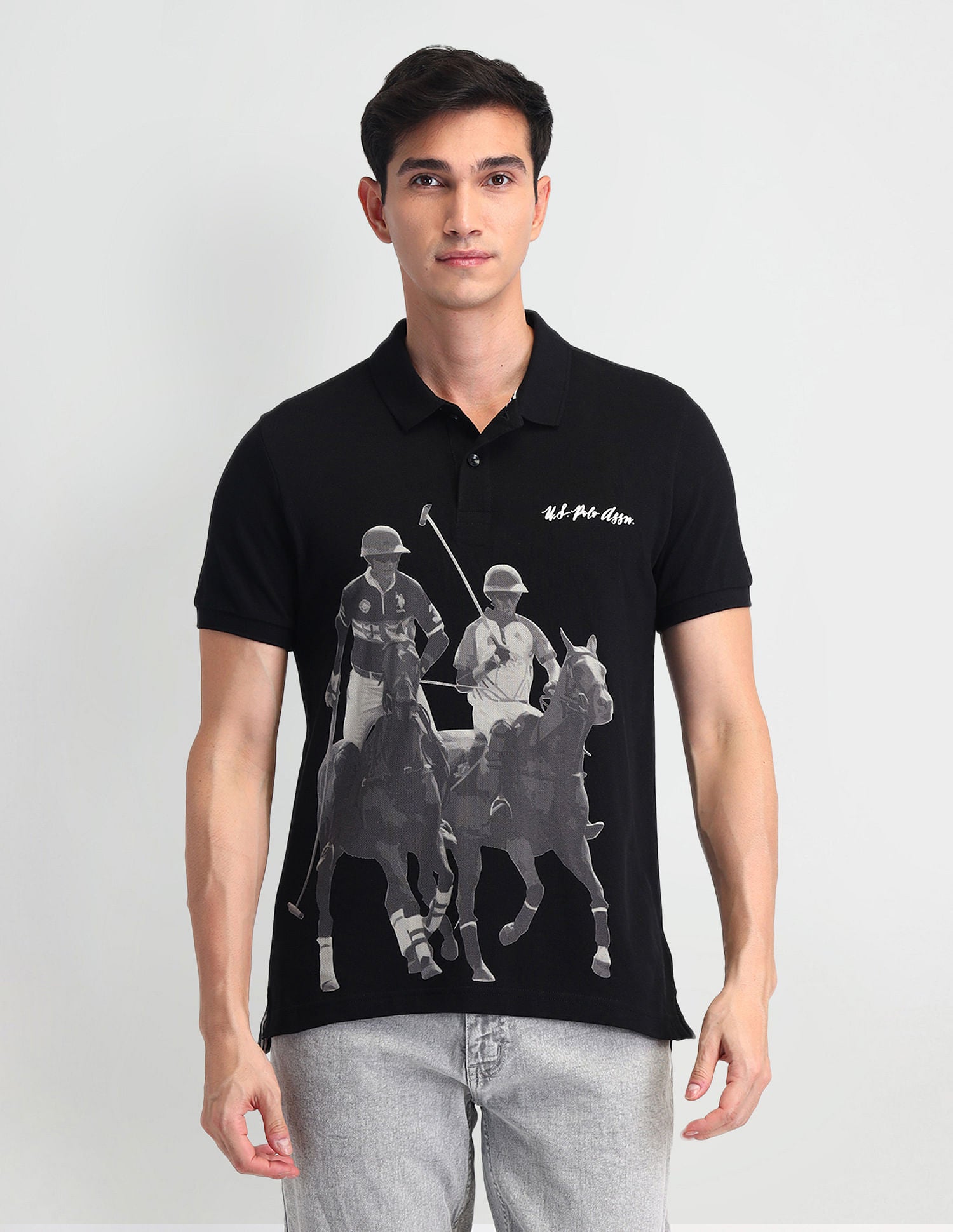 Outdoor Muscle Fit Brand Polo Shirt Black - U.S. POLO ASSN. | Large