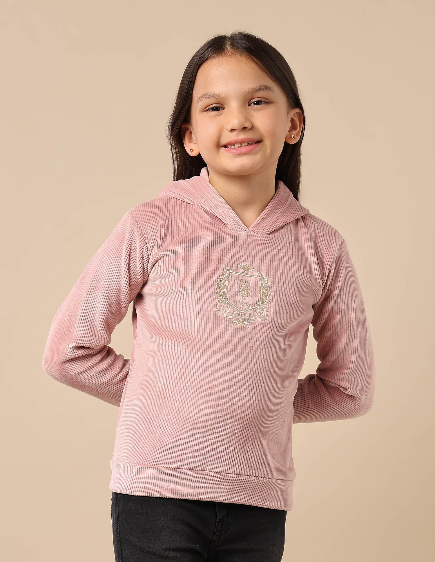 Girls Ribbed Hooded Sweatshirt Light Pink - U.S. POLO ASSN. | Large