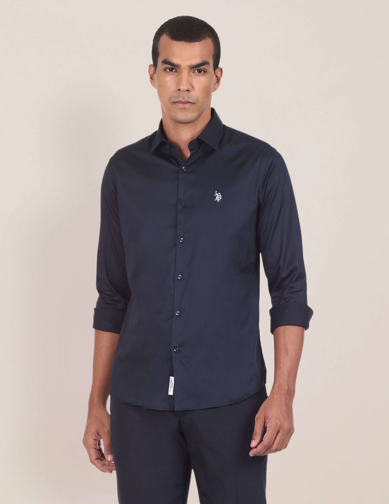 Barrel Cuff Cotton Stretch Shirt Navy - U.S. POLO ASSN. | Large