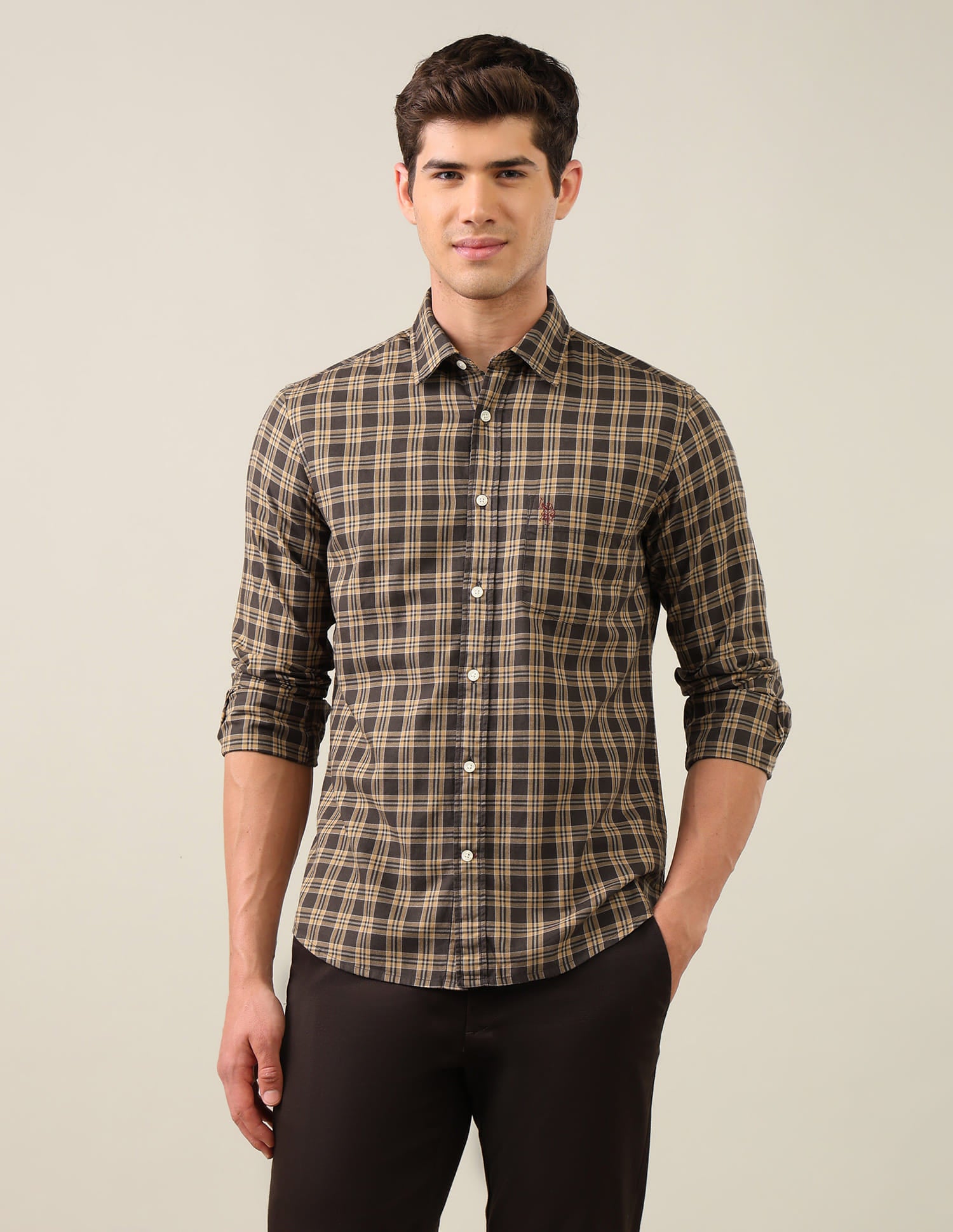 Twill Grid Tattersall Checked Shirt Brown - U.S. Polo Assn. India | Large