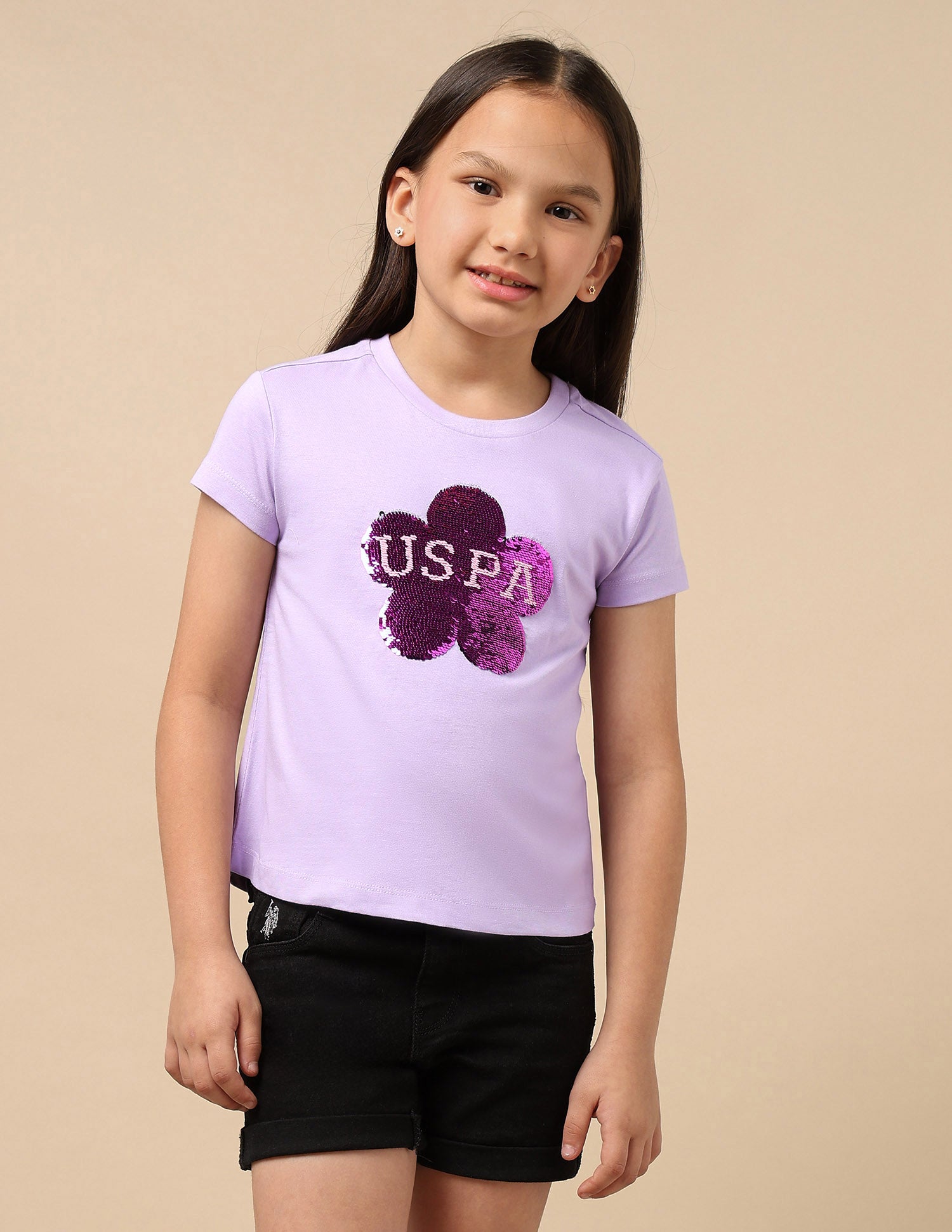 Girls Flip Sequin T-Shirt Purple - U.S. POLO ASSN. | Large