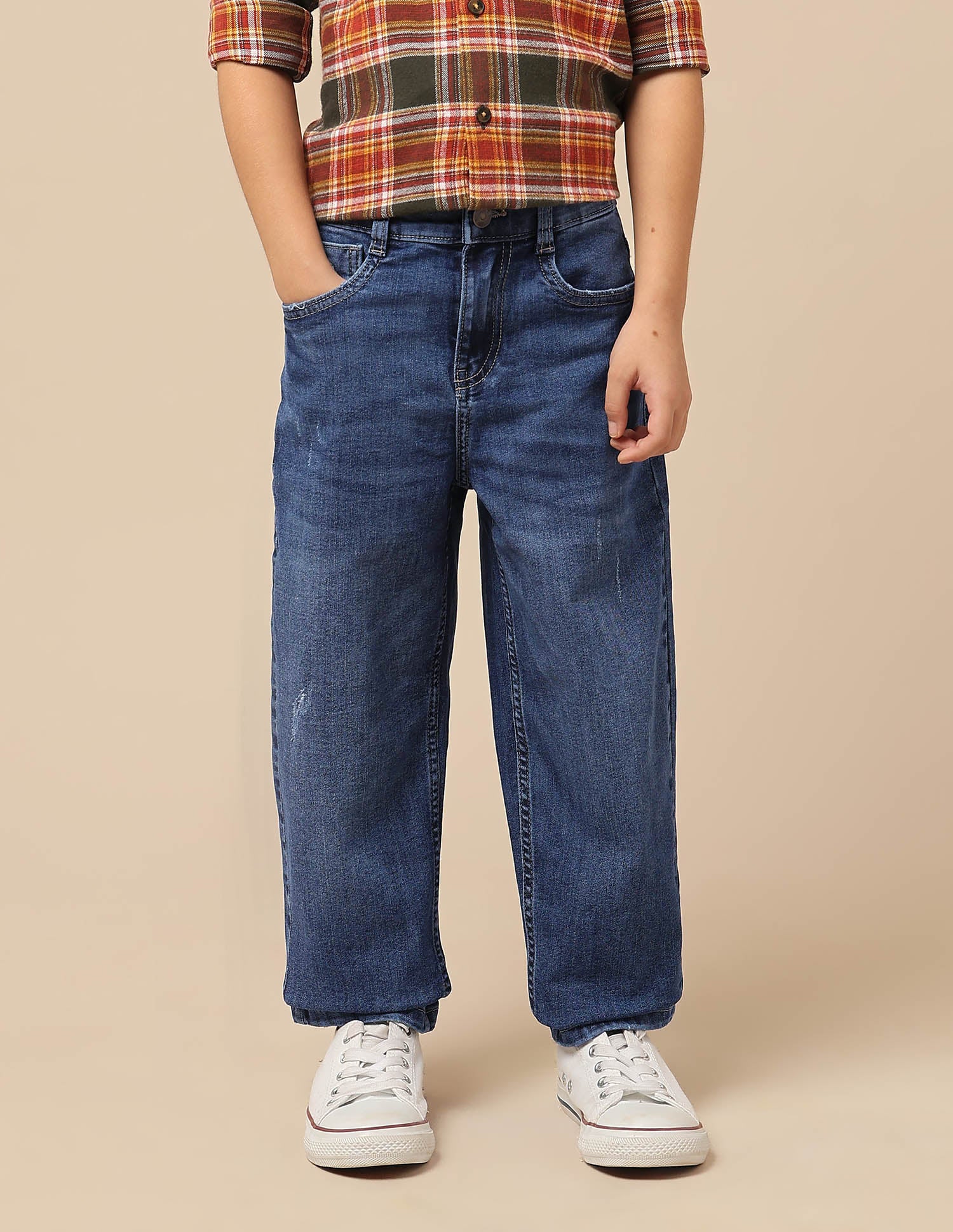 Boys Baggy Fit Lightly Distressed Jeans Mid Blue - U.S. POLO ASSN. | Large