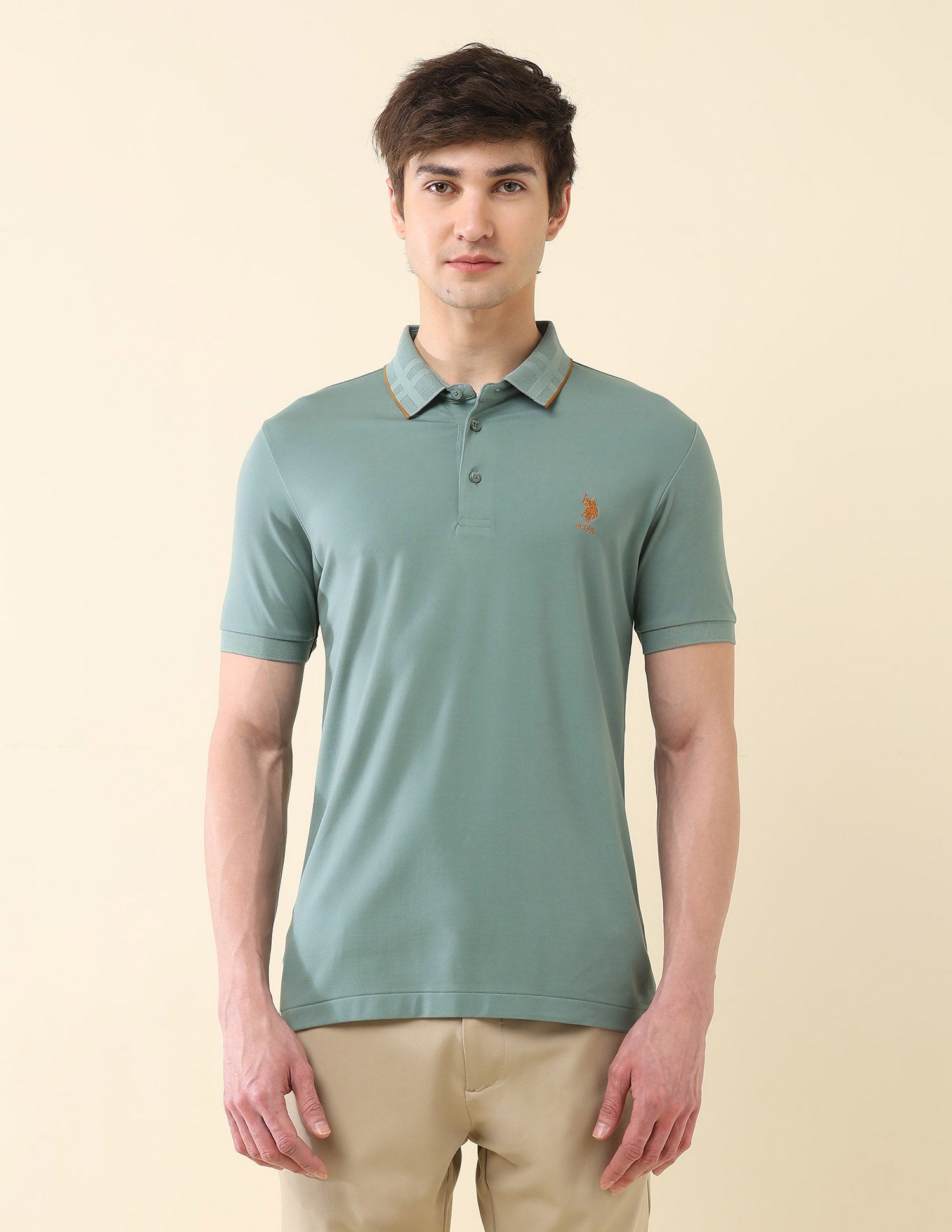 Solid Slim Fit Gentlemans Club Polo Shirt Light Green - U.S. Polo Assn. India | Large