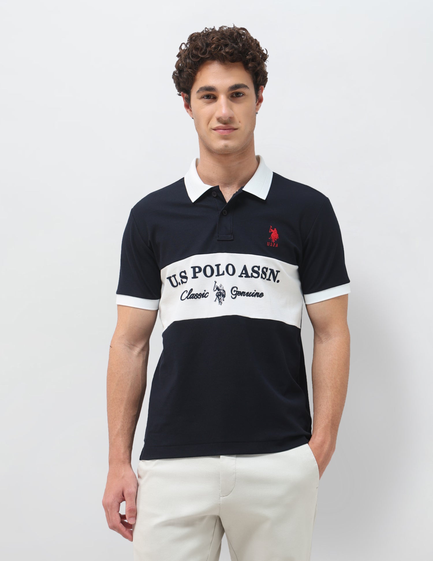 Colorblocked Brand Embroidered Slim Fit Polo Shirt Navy - U.S. Polo Assn. India | Large