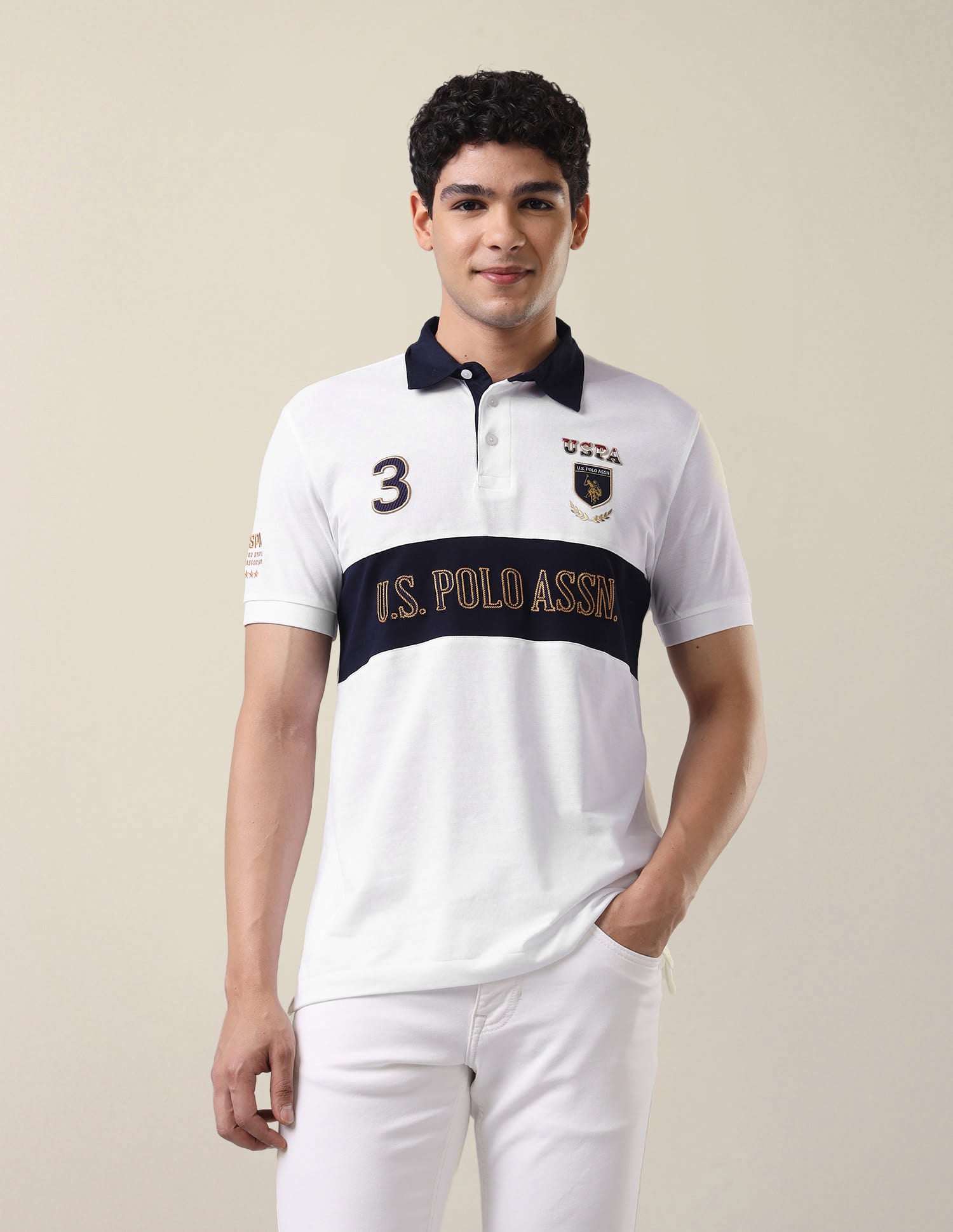 Brand Embroidered Slim Fit Polo Shirt White - U.S. Polo Assn. India | Large