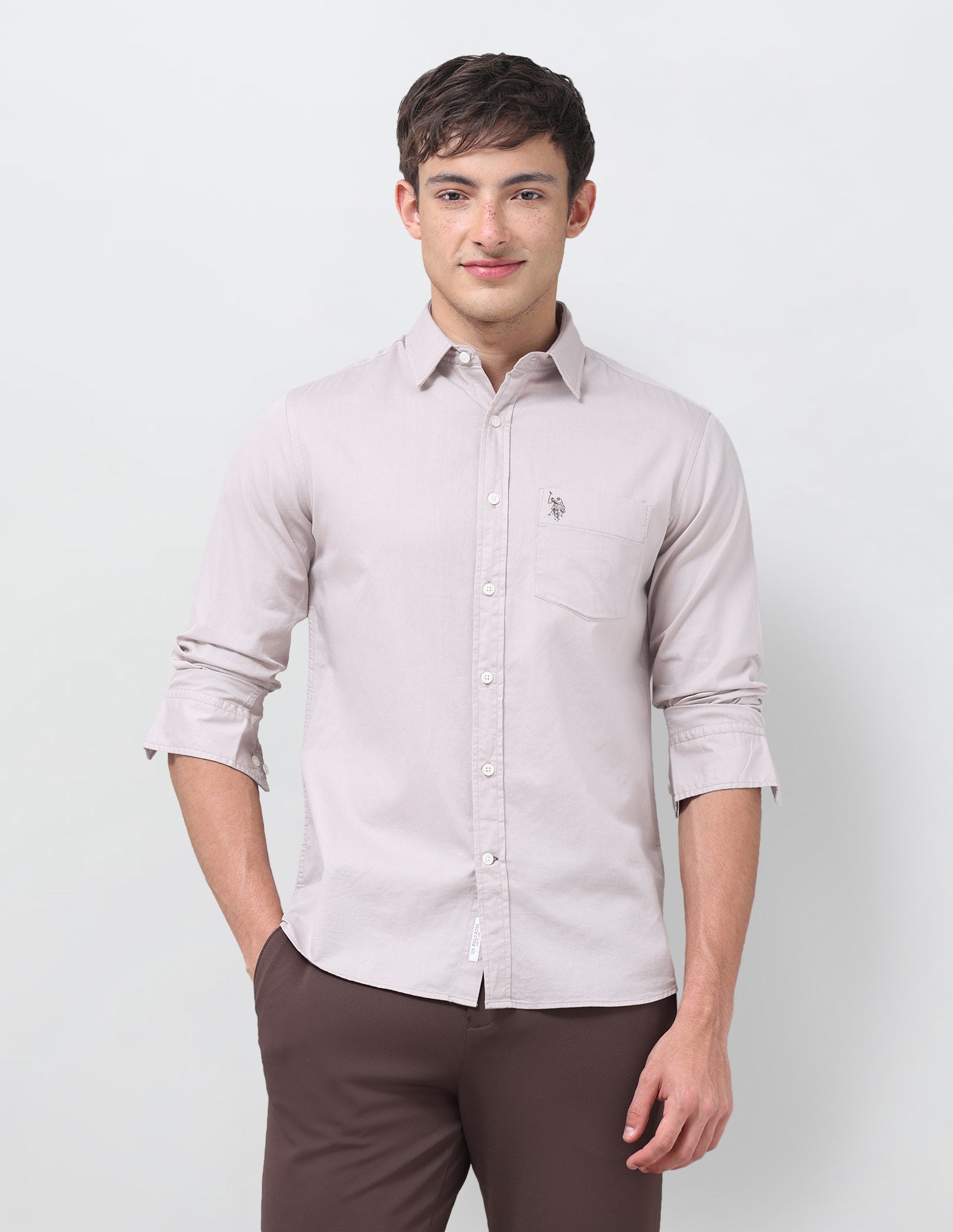 Tailored Fit Twill Shirt Light Khaki - U.S. Polo Assn. India | Large