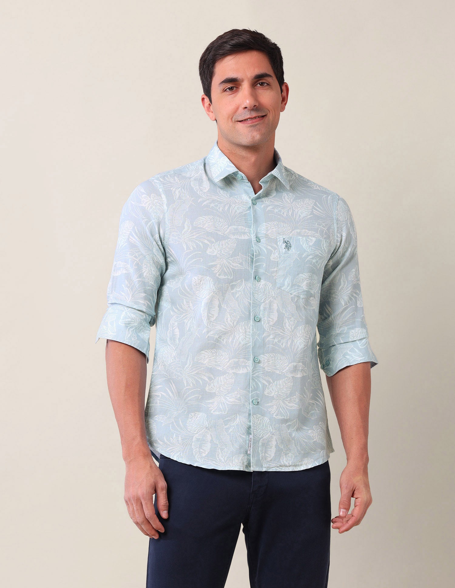 All Over Printed Tailored Fit Shirt Aqua - U.S. Polo Assn. India | Large