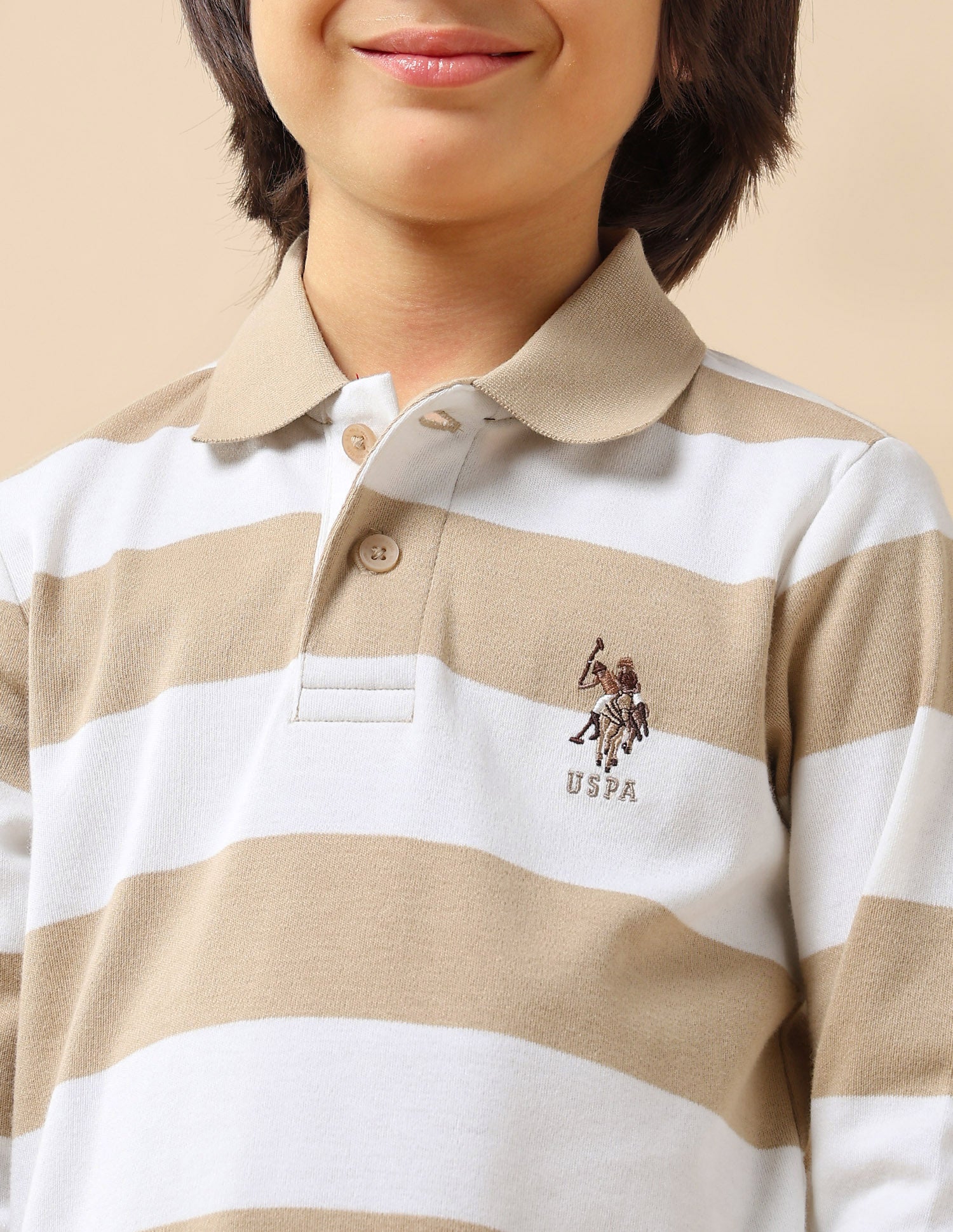 Boys Horizontal Striped Regular Fit Polo Shirt Light Brown - U.S. POLO ASSN. | Large