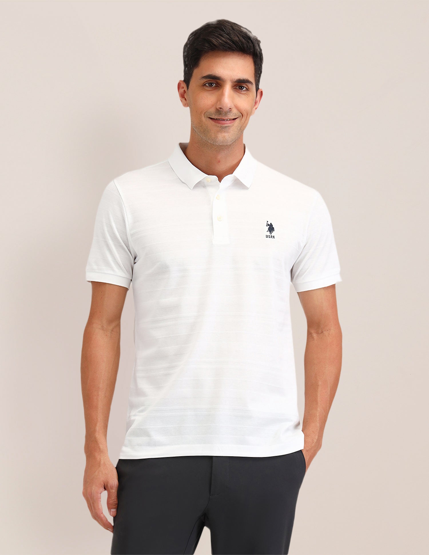 Horizontal Striped Slim Fit Polo Shirts White - U.S. Polo Assn. India | Large