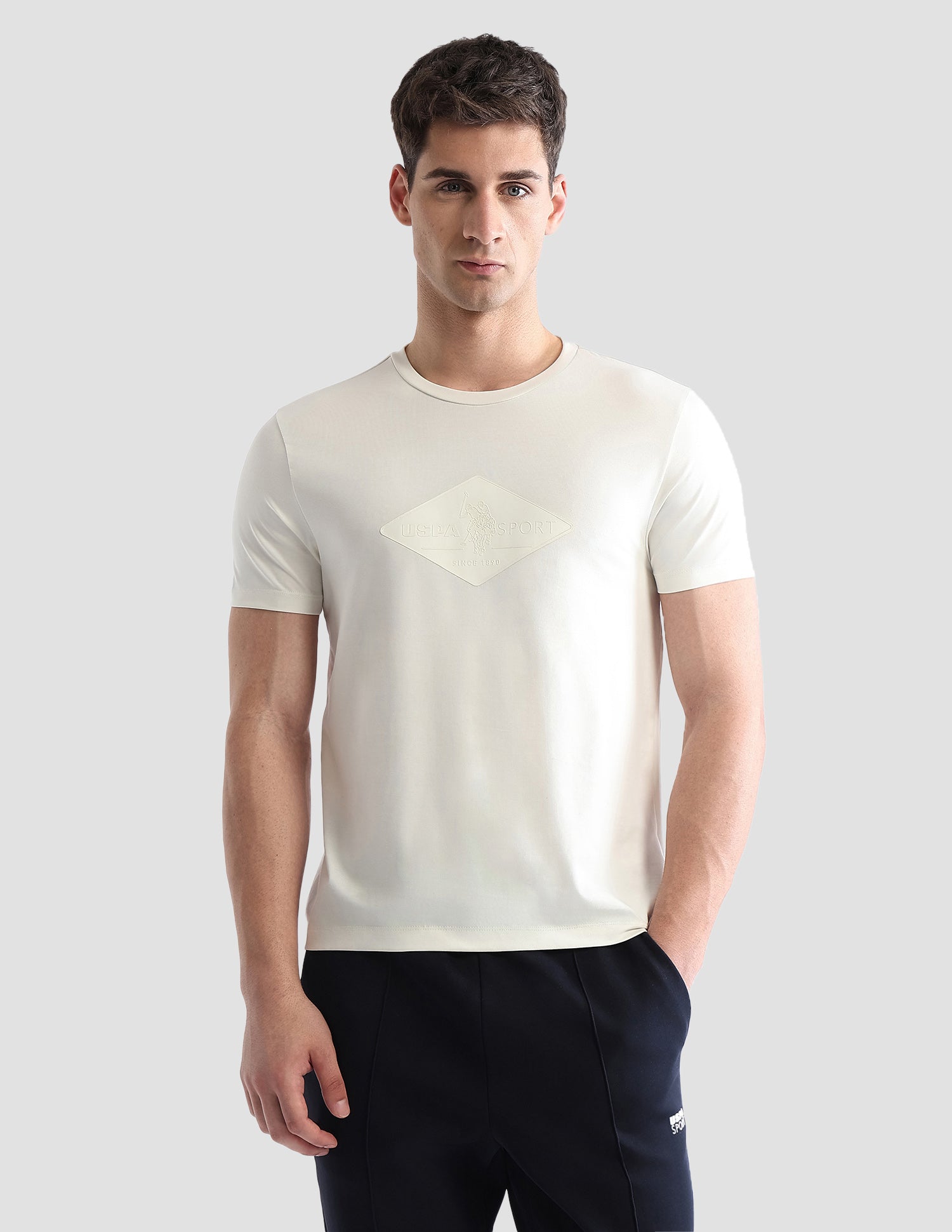 Brand Embossed Regular Fit Active T-Shirt Off White - U.S. POLO ASSN. | Large