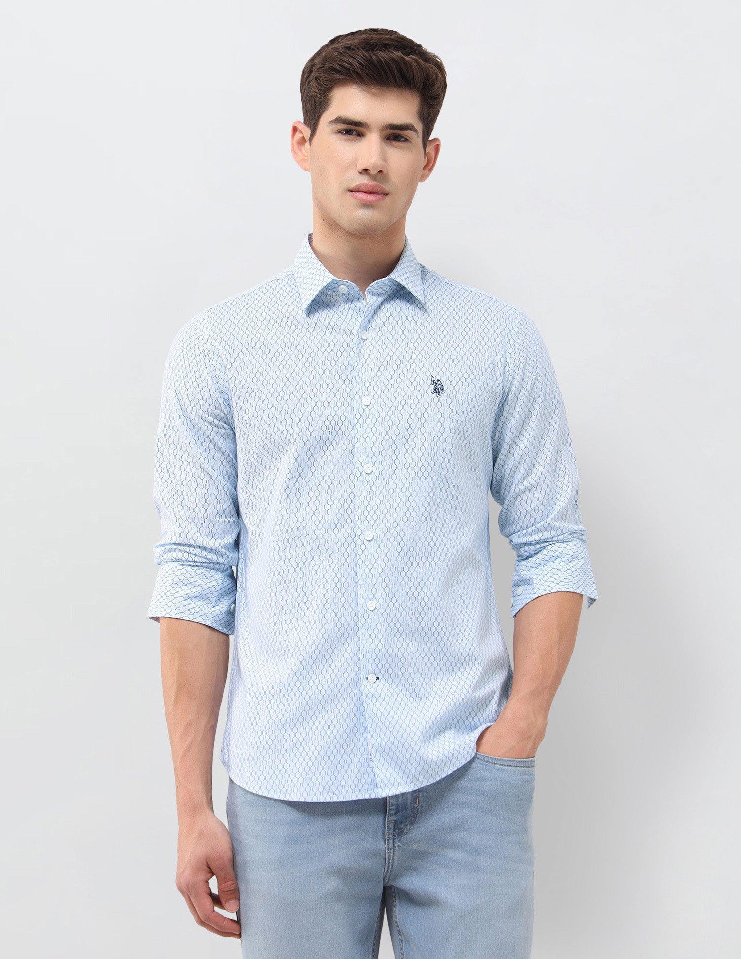 Geometric Printed Oxford Shirt Blue - U.S. Polo Assn. India | Large