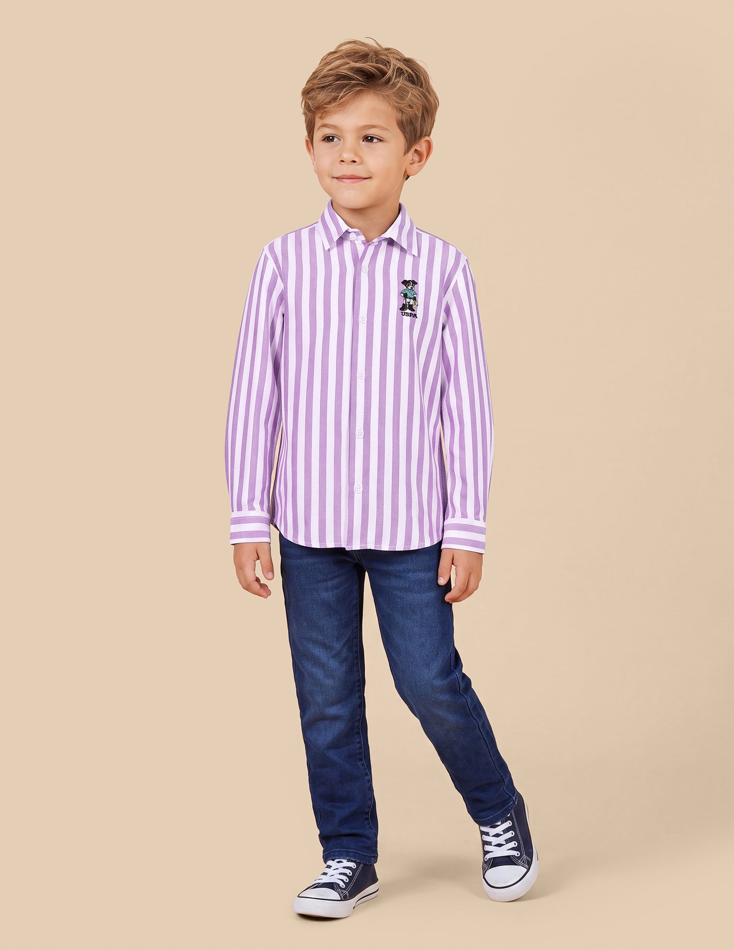 Vertical Striped Oxford Shirt Purple - U.S. Polo Assn. India | Large