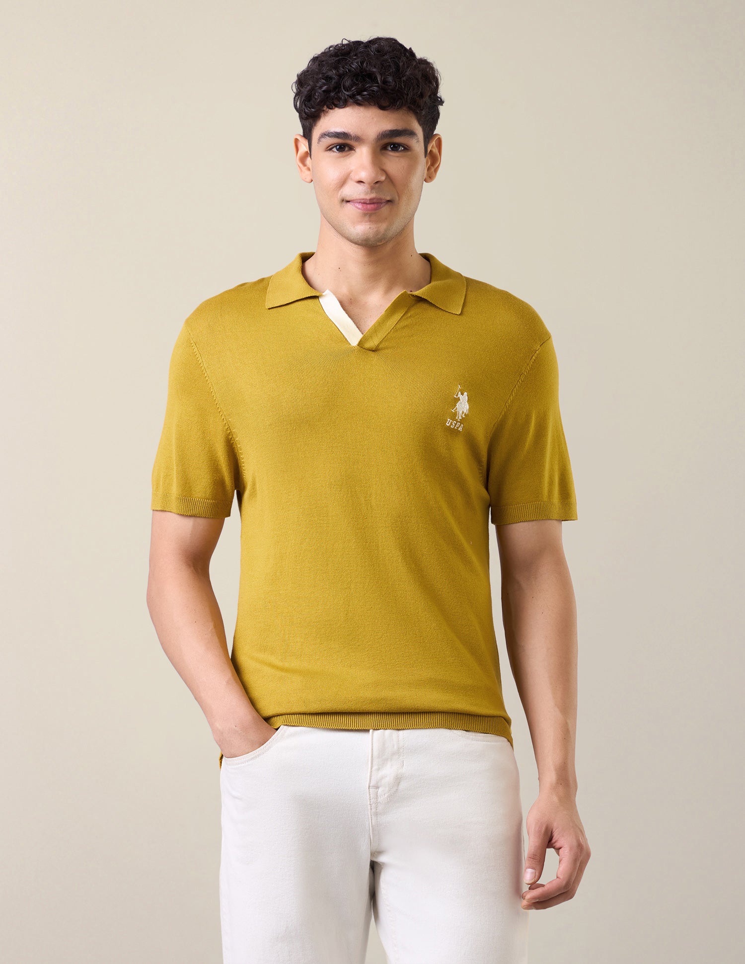 Solid Slim Fit Polo Shirt Dark Yellow - U.S. Polo Assn. India | Large