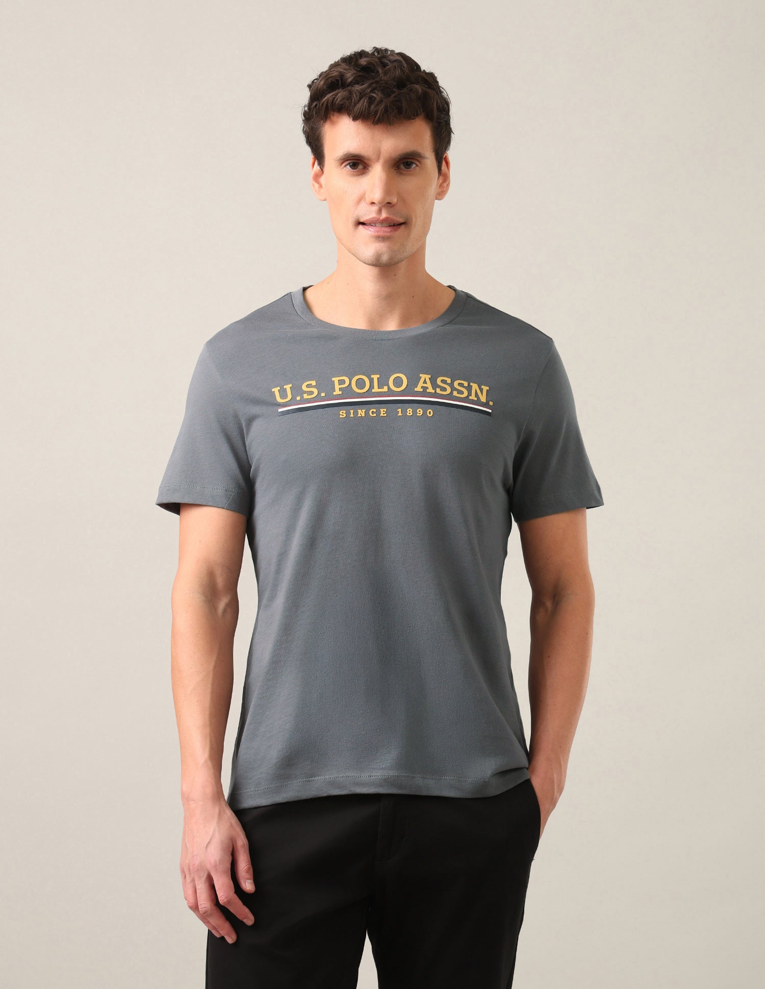 Brand Embossed Regular Fit T-Shirt Dark Grey - U.S. Polo Assn. India | Large
