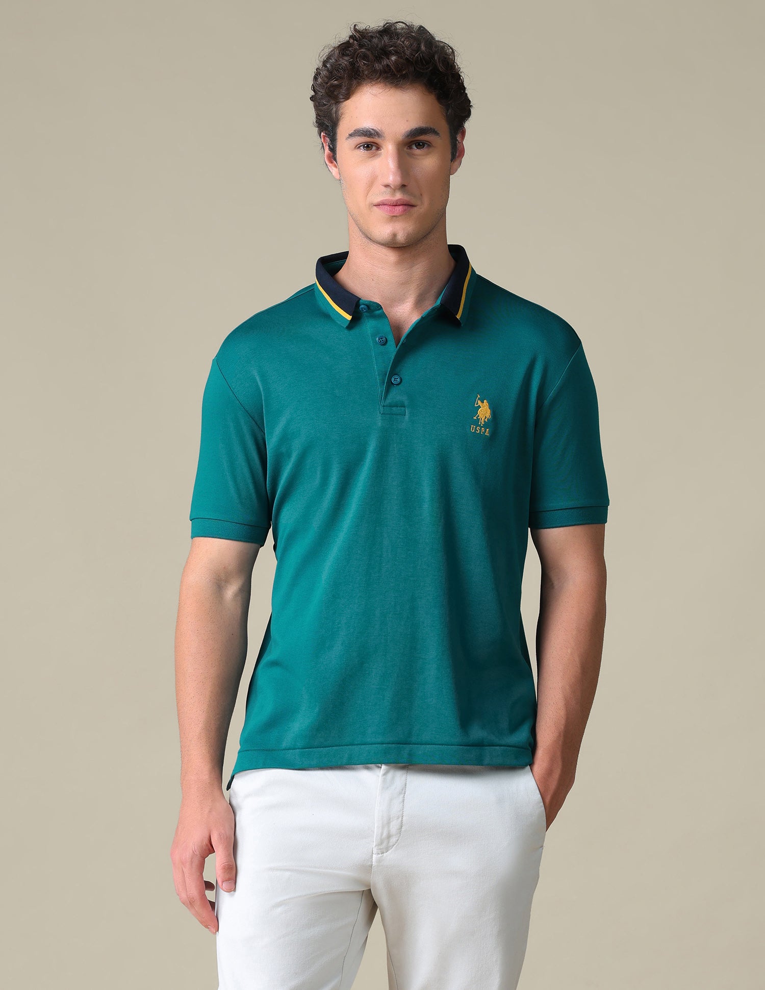 Regular Fit Solid Polo Shirt Teal - U.S. Polo Assn. India | Large