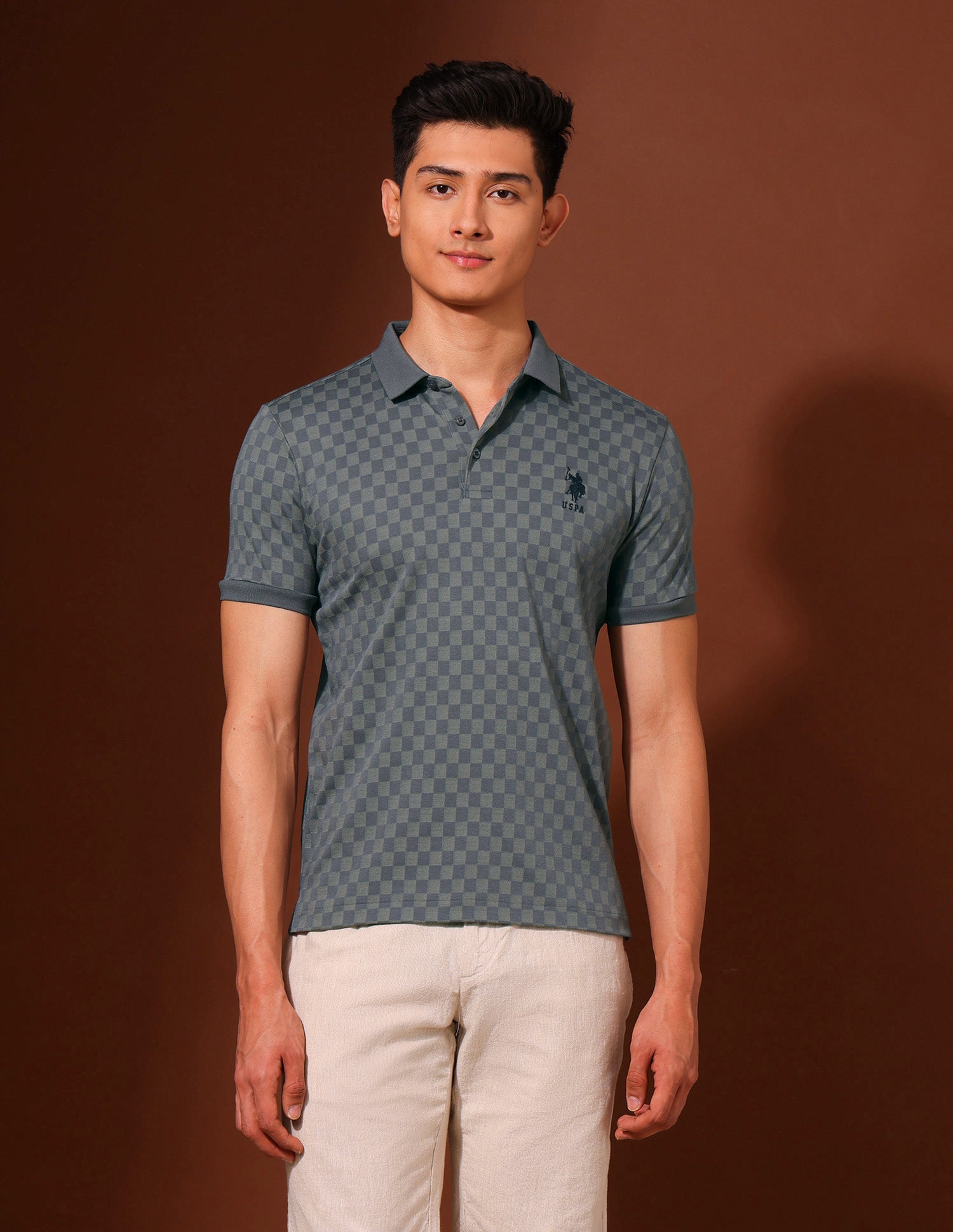 Checked Slim Fit Polo Shirt Dark Grey - U.S. Polo Assn. India | Large