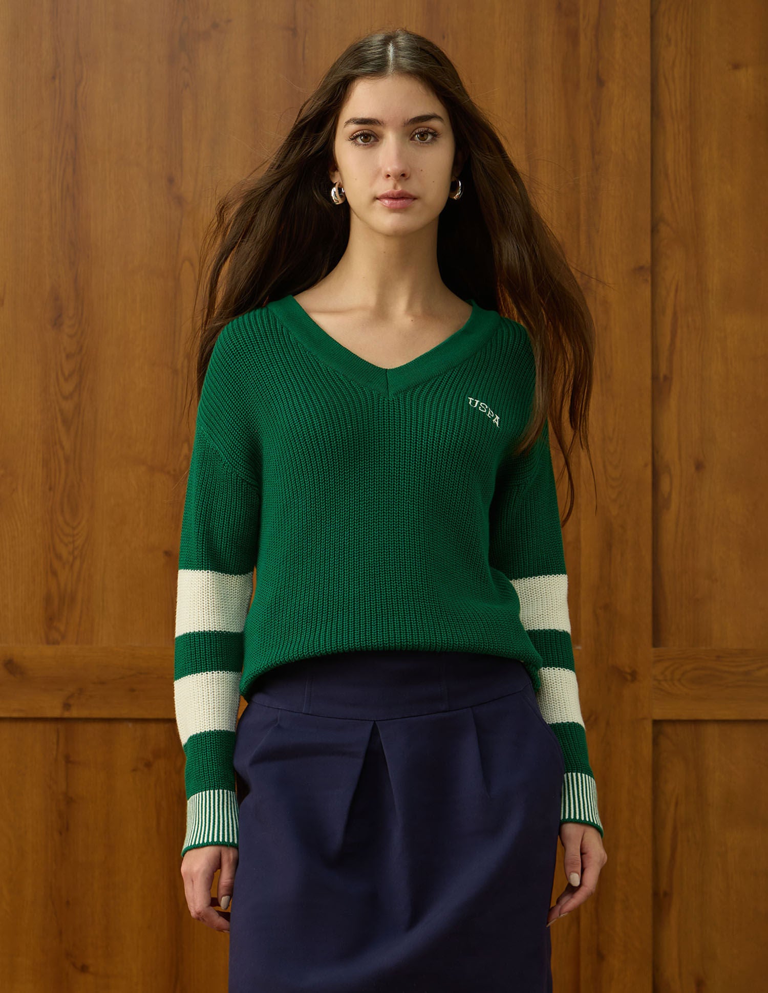 Drop Shoulder Fit Solid Sweater Green - U.S. POLO ASSN. | Large