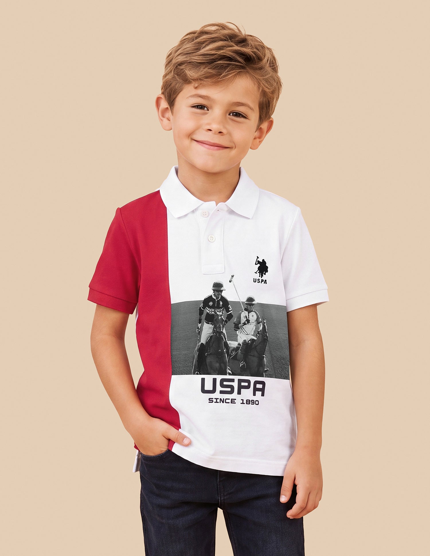 Graphic Brand Printed Regular Fit Polo Shirt Off White - U.S. Polo Assn. India | Large