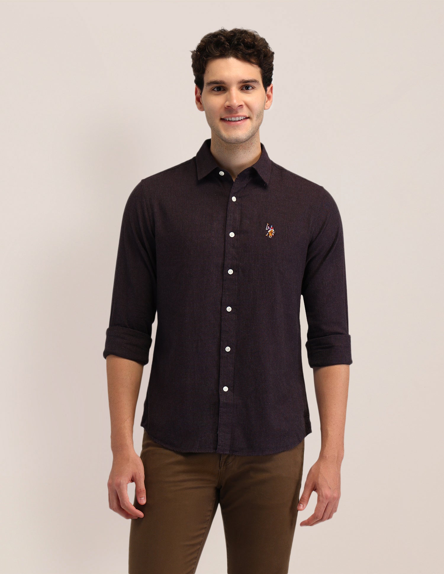 Solid Cotton Shirt Purple - U.S. POLO ASSN. | Large