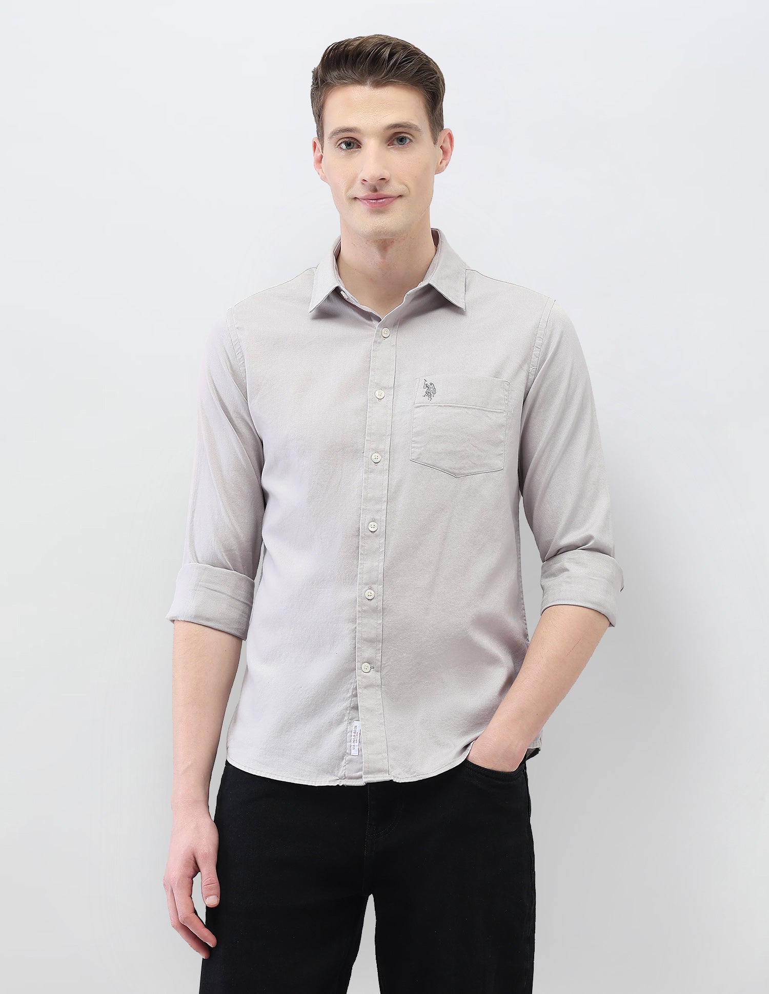 New Port Marina Regular Fit Shirt Light Grey - U.S. Polo Assn. India | Large