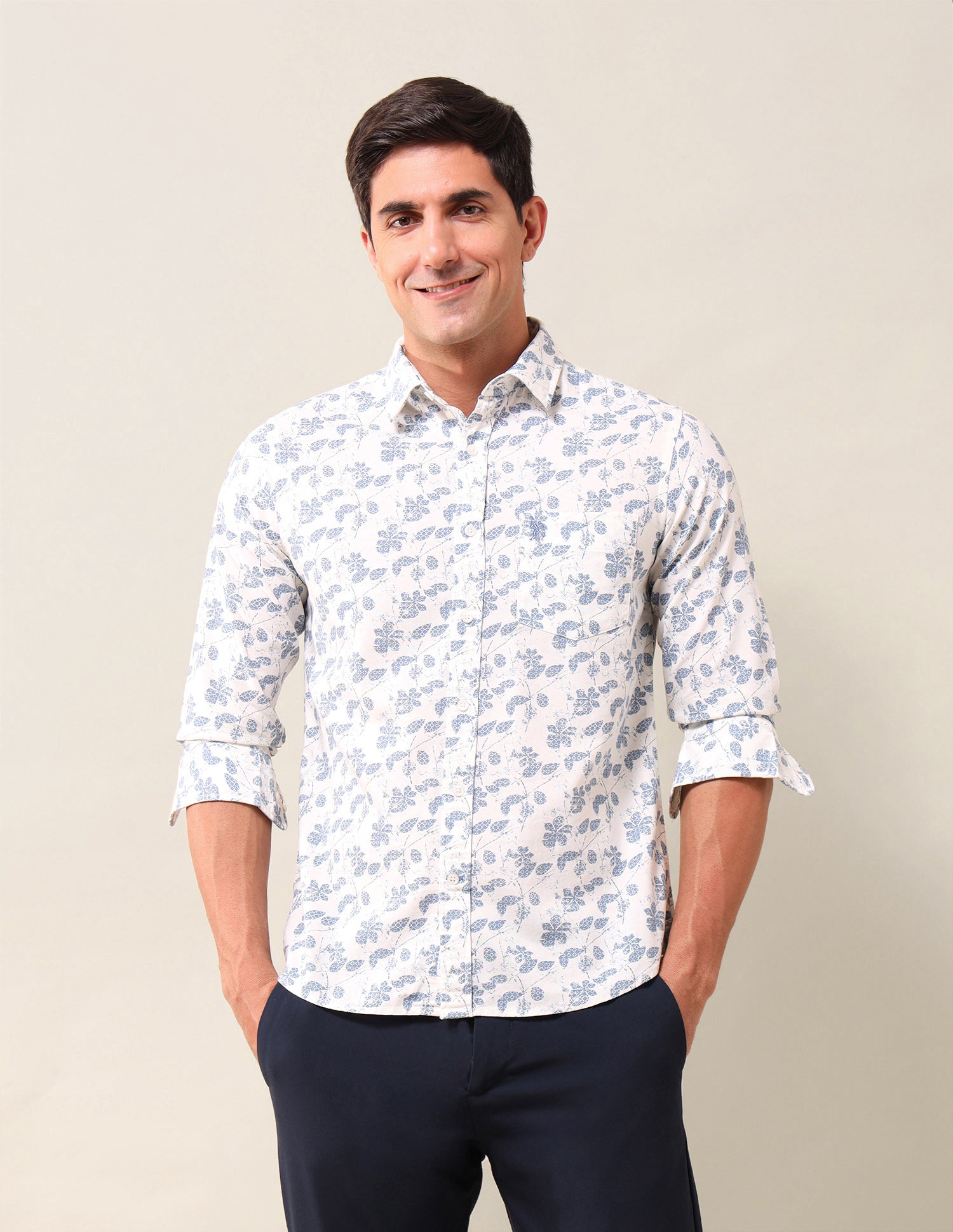 Tailored Fit Floral Printed Shirt Cream - U.S. Polo Assn. India | Large