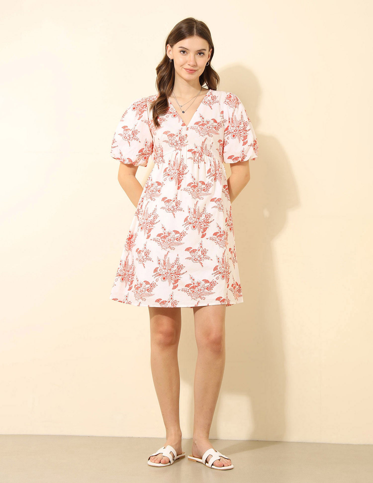 Floral Printed Fit And Flare Dress Orange - U.S. POLO ASSN. | Large