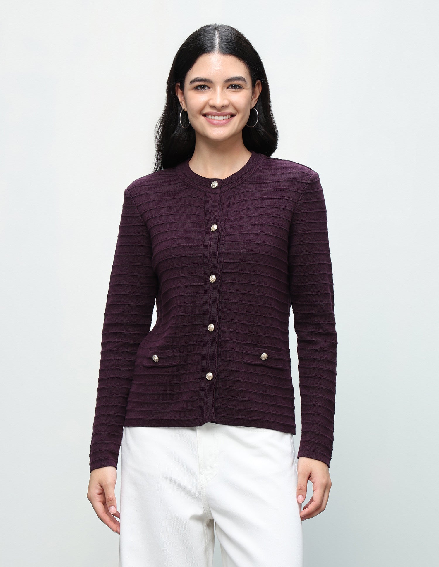Patterned Knit Cardigan Sweater Wine - U.S. Polo Assn. India | Large