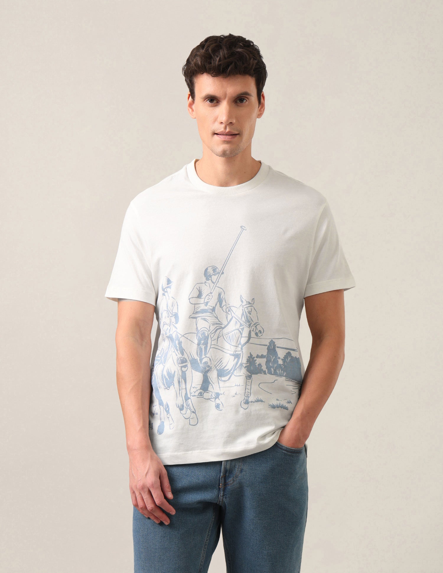 Graphic Brand Printed Regular Fit T-Shirt Ivory - U.S. Polo Assn. India | Large