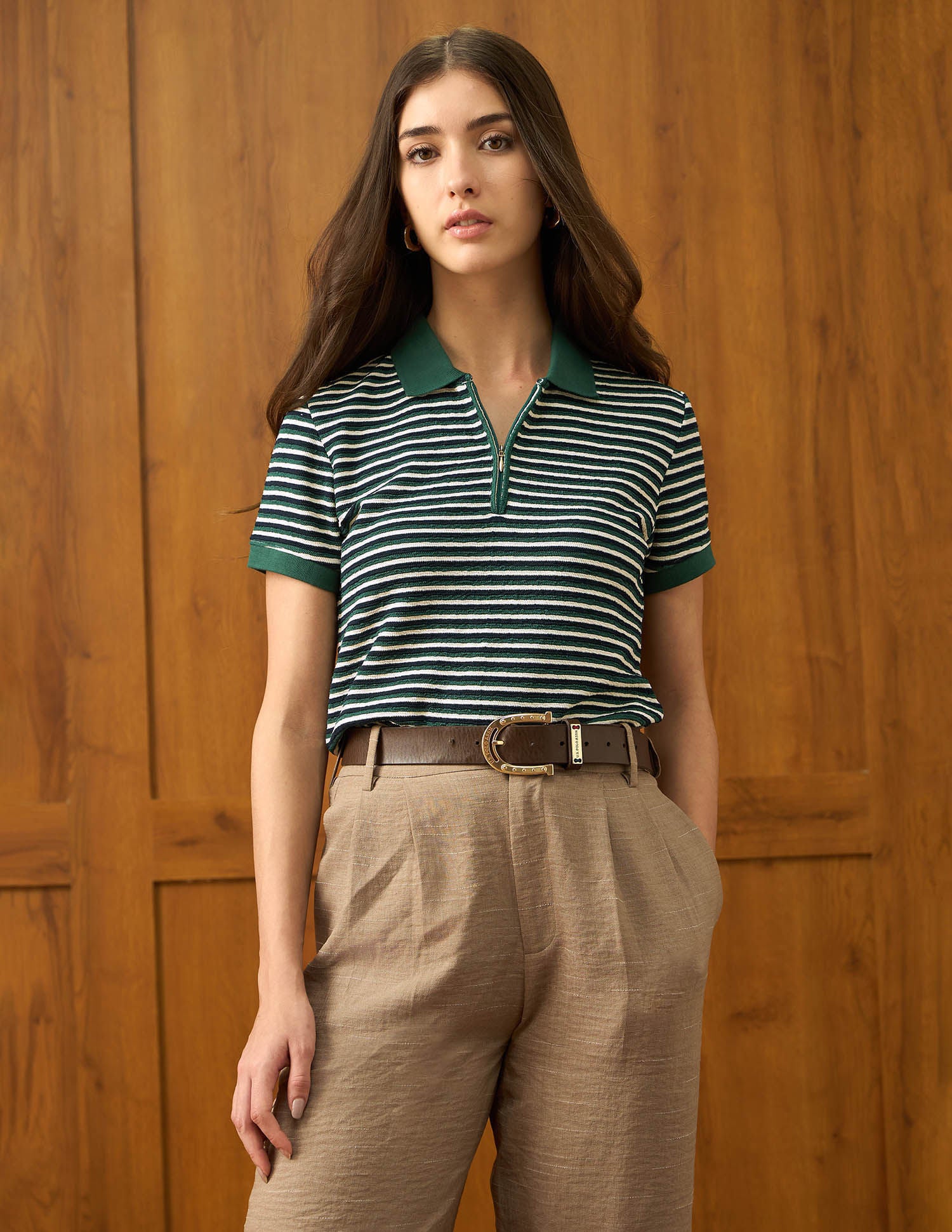 Reglar Fit Horizontal Striped Polo Shirt Dark Green - U.S. POLO ASSN. | Large