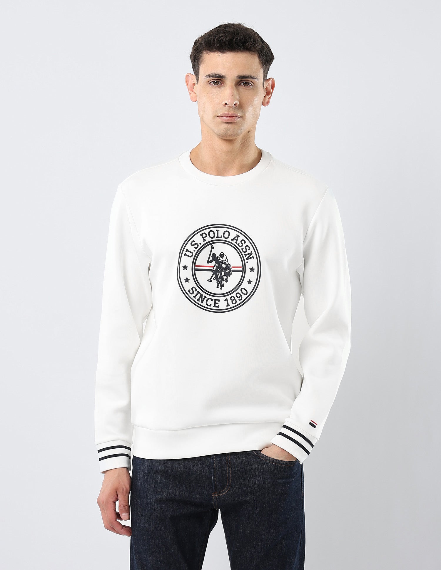 Brand Embossed Regular Fit Sweatshirt White - U.S. POLO ASSN. | Large