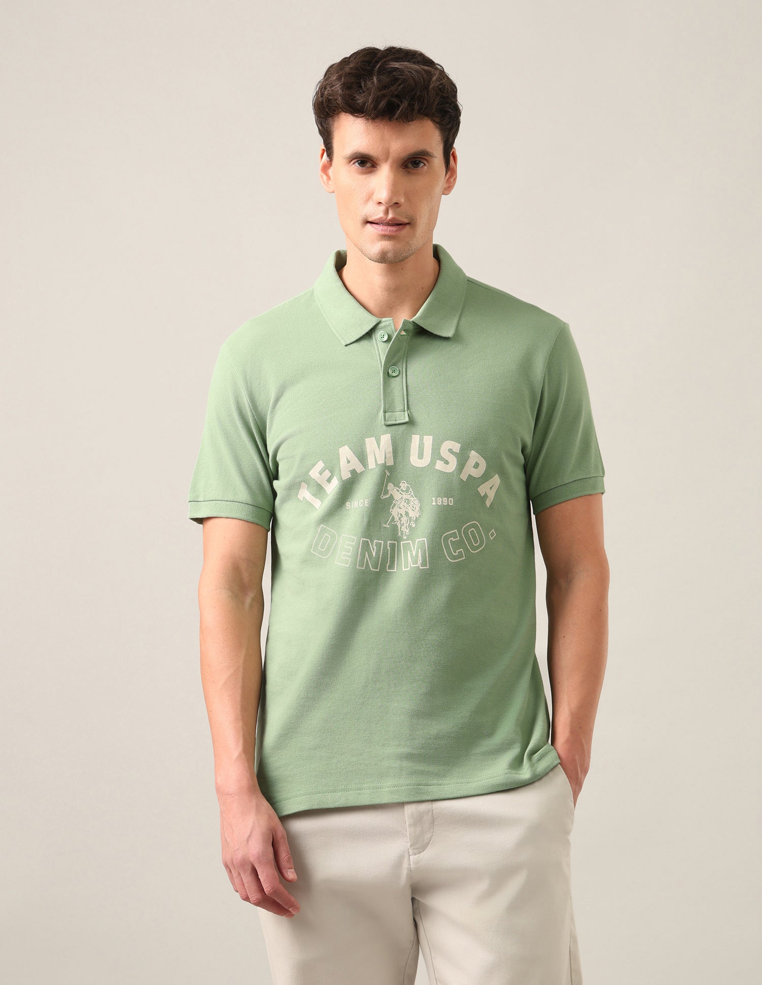 Typographic Brand Printed Slim Fit Polo Shirt Light Green - U.S. Polo Assn. India | Large