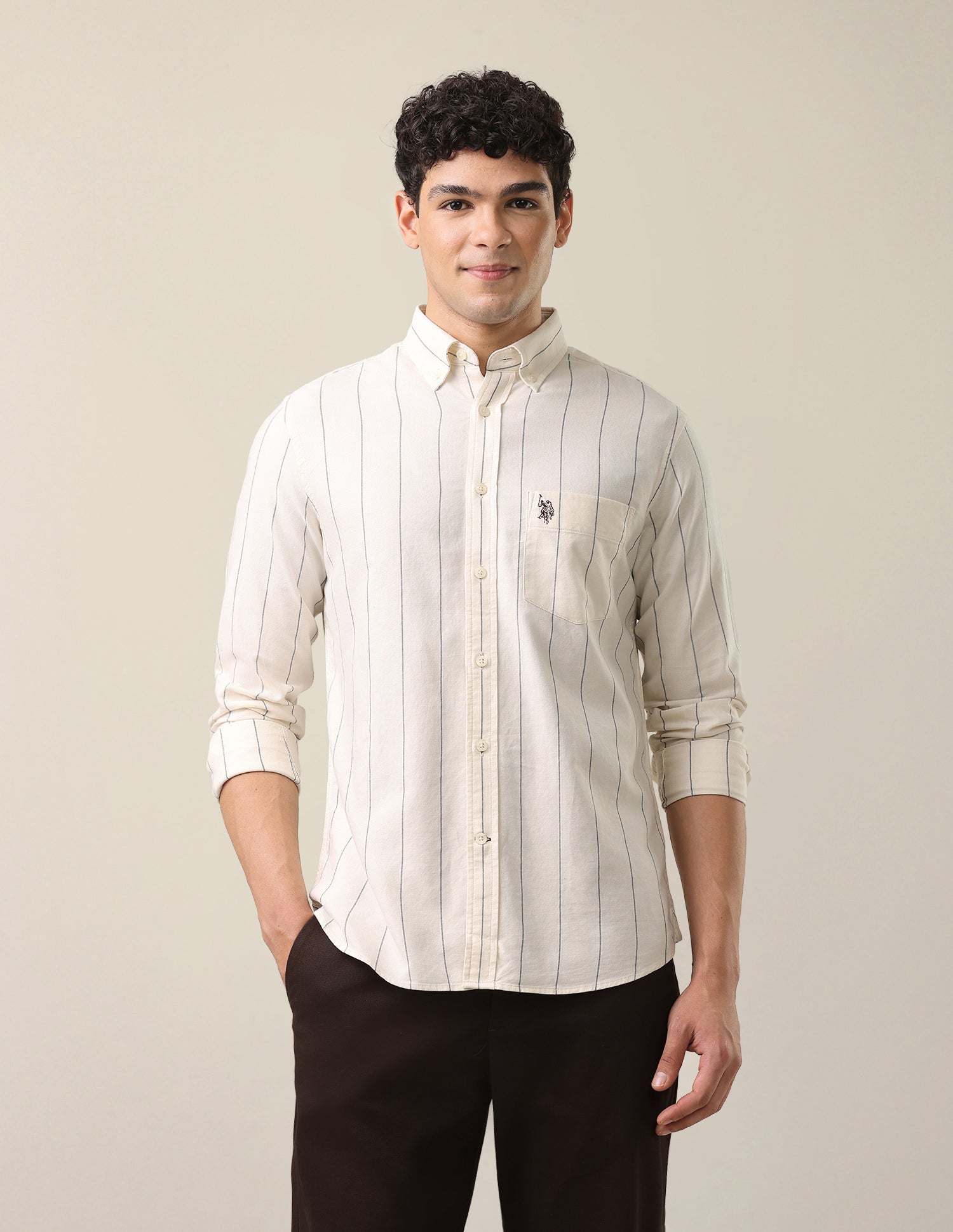 Oxford Tailored Fit Button-Down Collar Shirt Ivory - U.S. Polo Assn. India | Large
