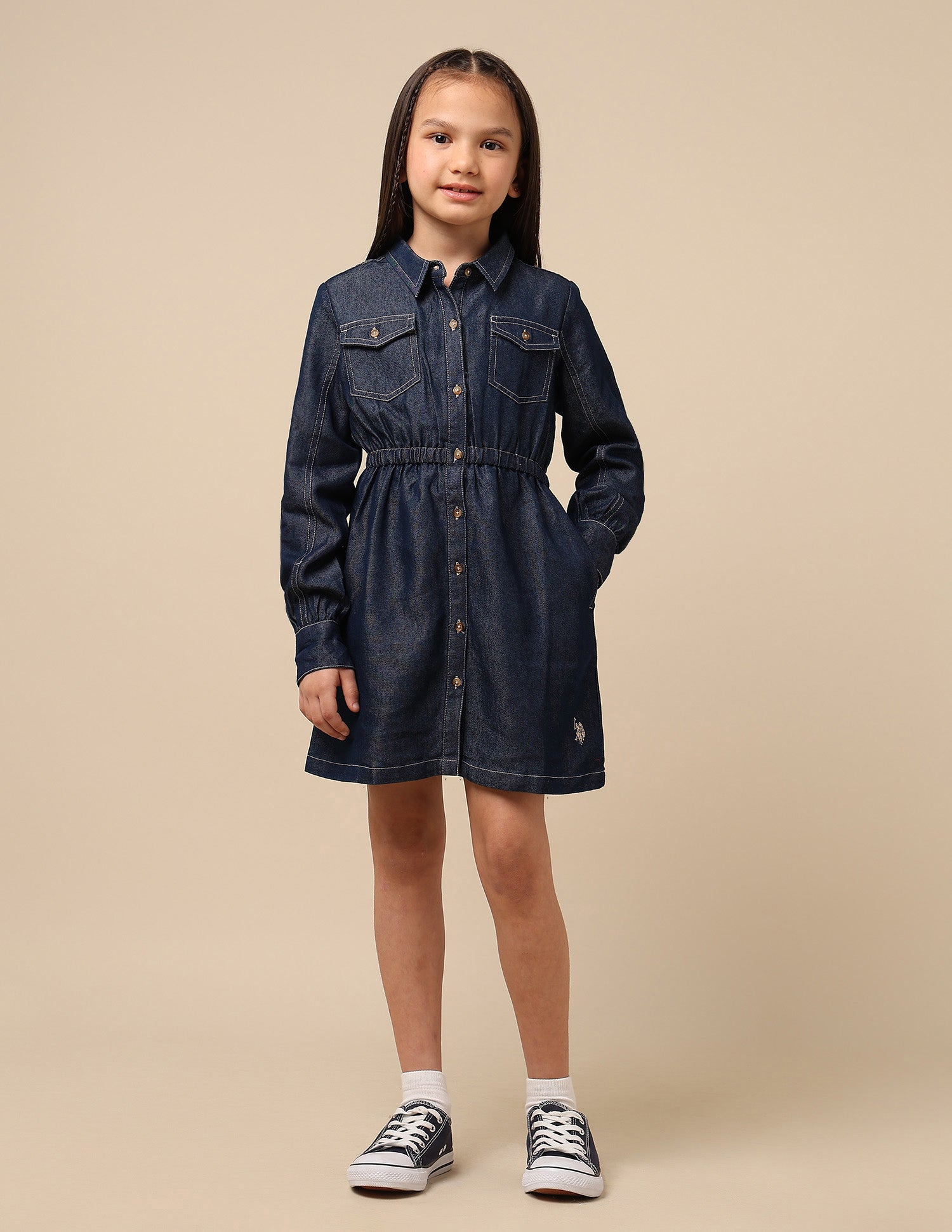 Girls Solid Shirt Dress Blue - U.S. POLO ASSN. | Large