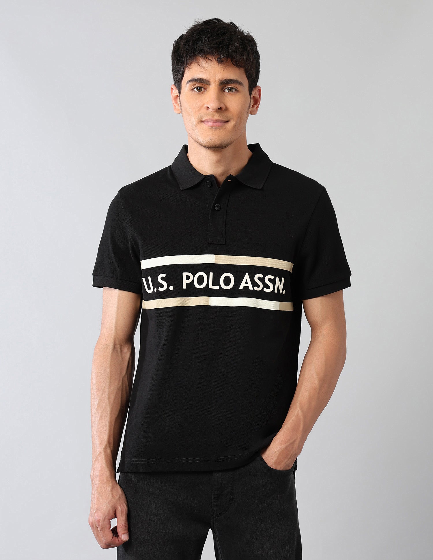Brand Printed Americana Polo Shirt Black - U.S. POLO ASSN. | Large