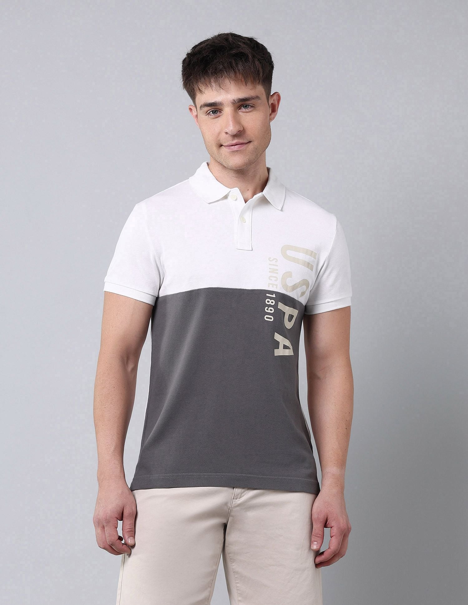 Cut & Sew Muscle Fit Polo Shirt Ivory - U.S. POLO ASSN. | Large